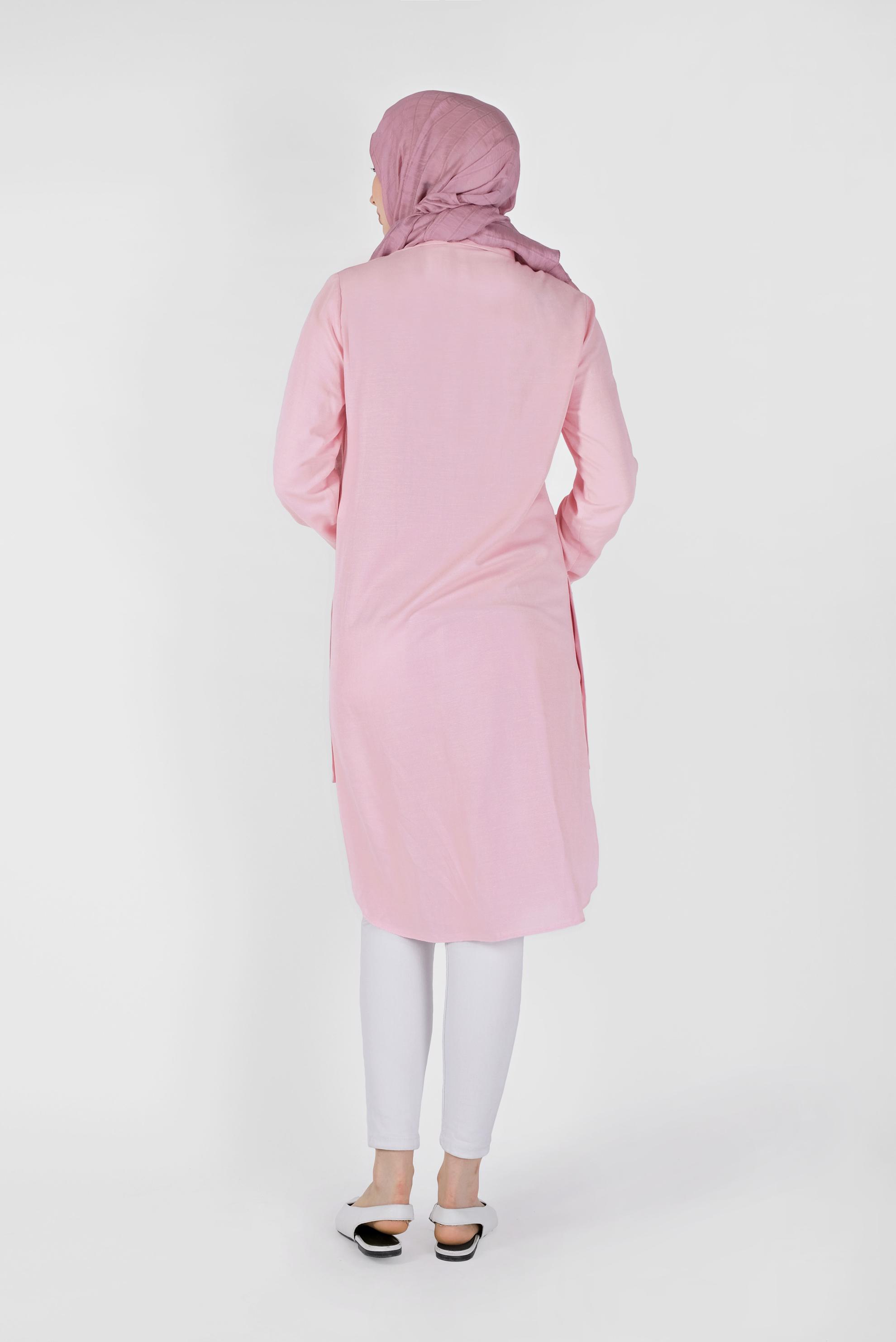Tesettür giyim PEMBE DÜĞMELİ CEPLİ TUNİK 41444 
