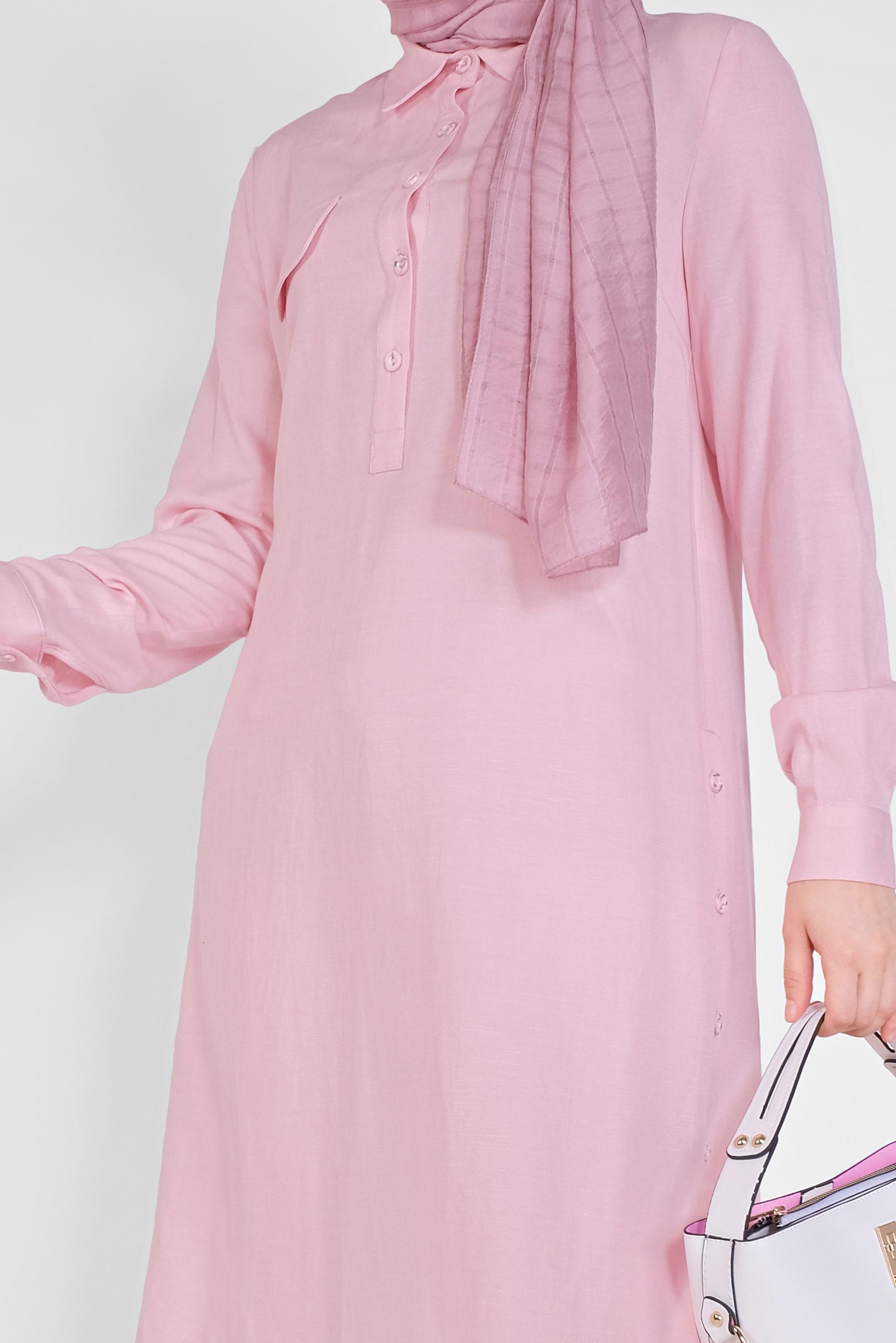 Tesettür giyim PEMBE DÜĞMELİ CEPLİ TUNİK 41444 