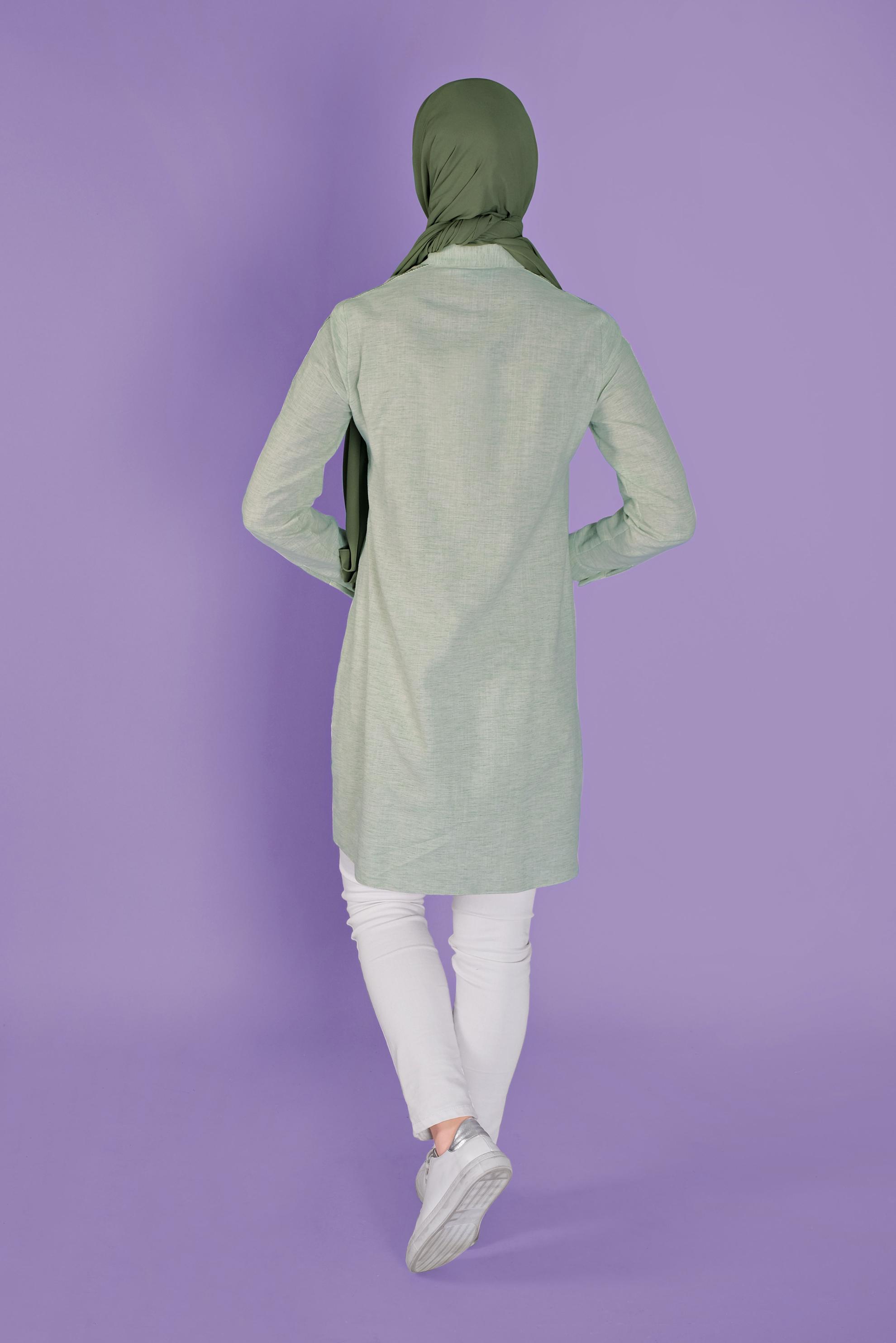 Tesettür giyim YEŞİL NAKIŞLI CEP DETAYLI TUNİK 41445