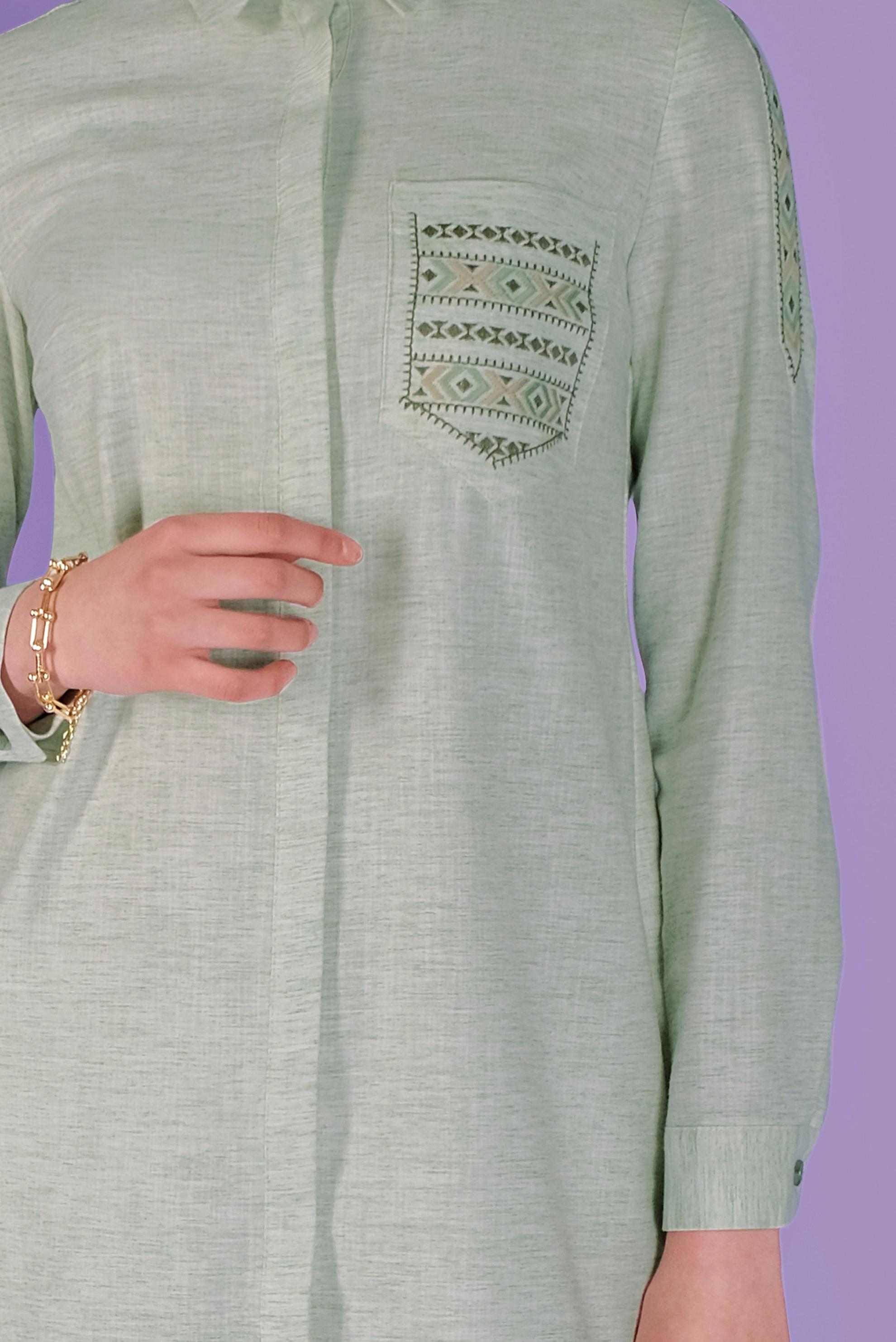 Tesettür giyim YEŞİL NAKIŞLI CEP DETAYLI TUNİK 41445