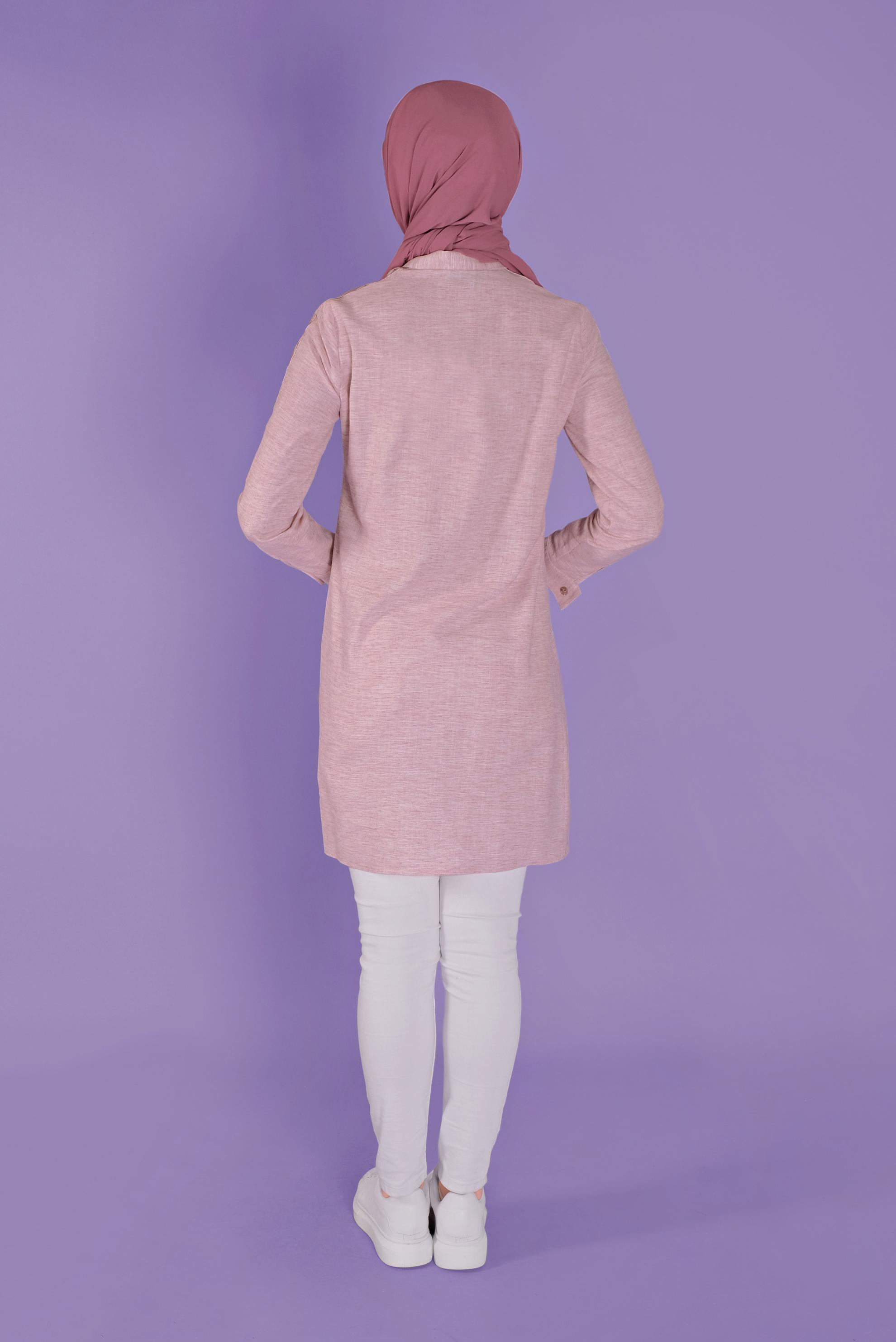 Tesettür giyim BORDO NAKIŞLI CEP DETAYLI TUNİK 41445