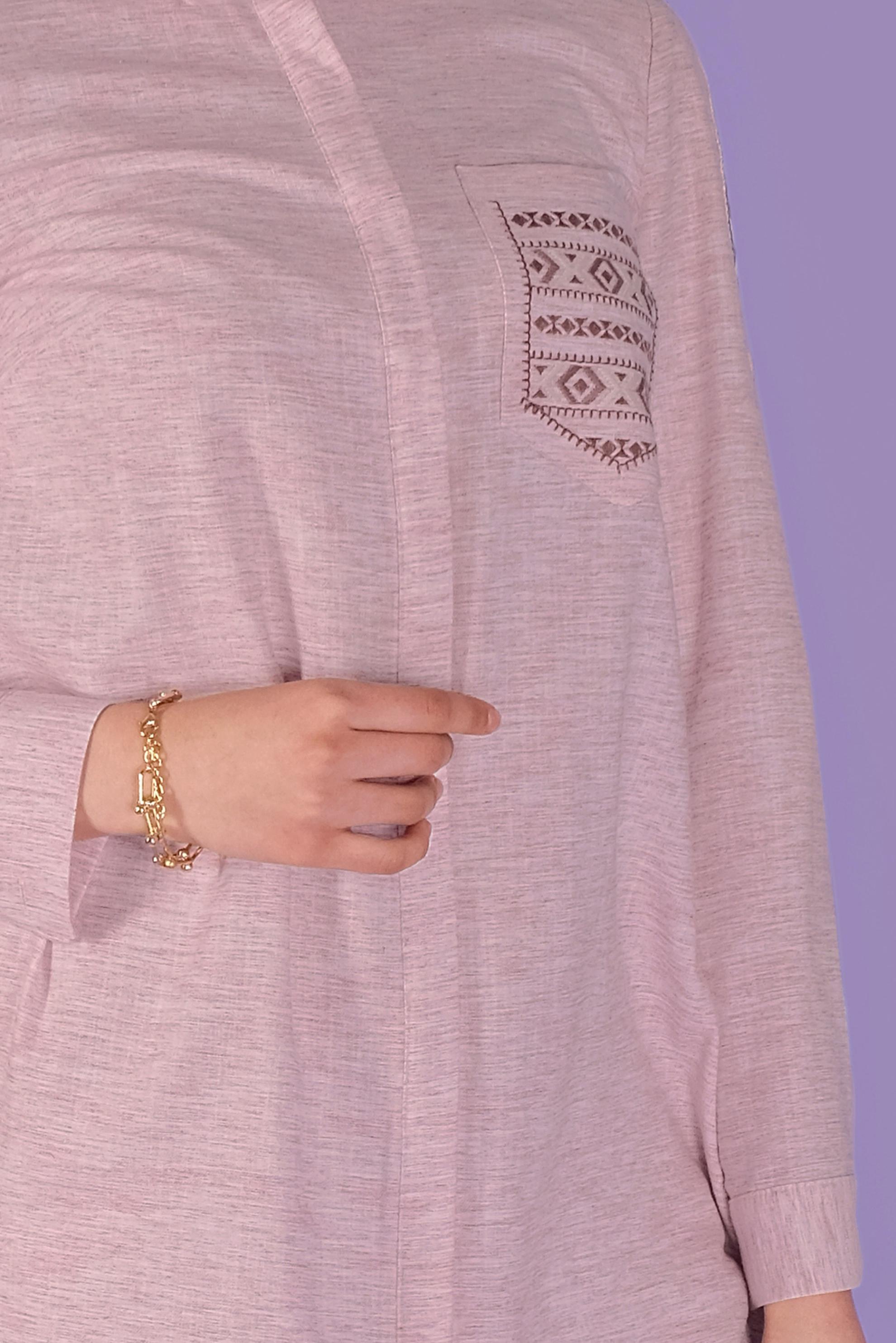 Tesettür giyim BORDO NAKIŞLI CEP DETAYLI TUNİK 41445