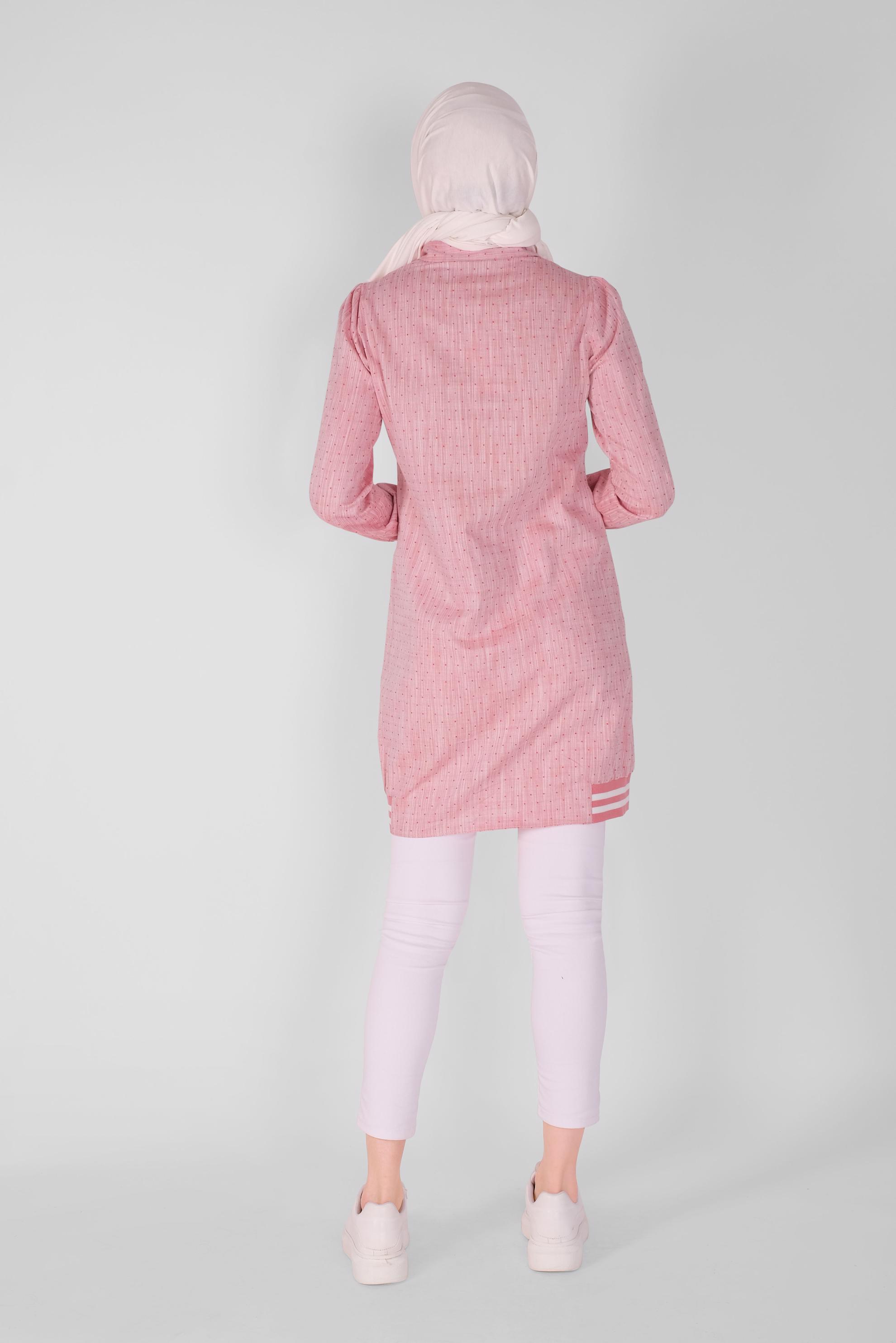 Tesettür giyim KIRMIZI DÜĞMELİ MANŞETLERİ LASTİKLİ TUNİK 41446 