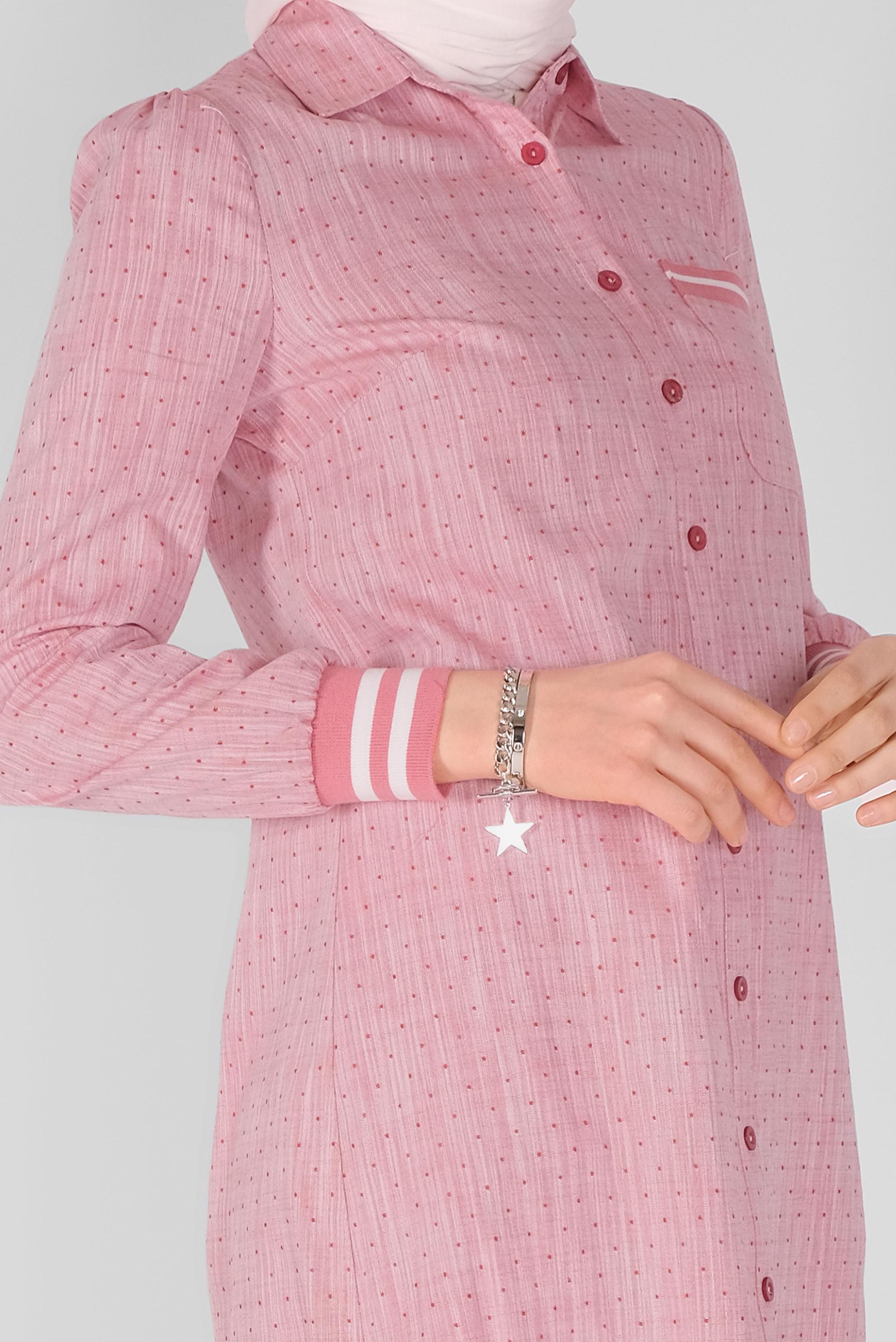 Tesettür giyim KIRMIZI DÜĞMELİ MANŞETLERİ LASTİKLİ TUNİK 41446 