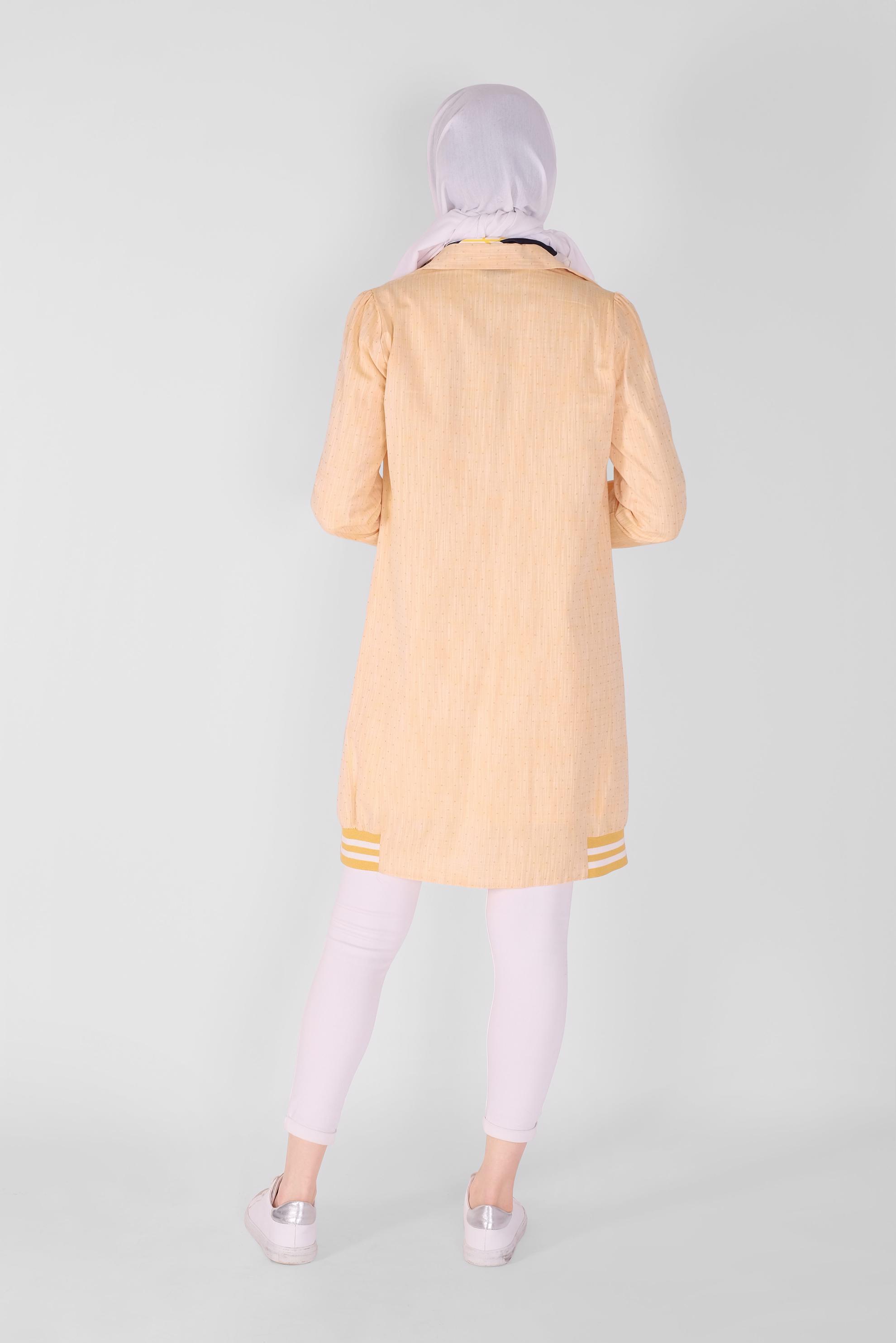 Tesettür giyim SARI DÜĞMELİ MANŞETLERİ LASTİKLİ TUNİK 41446 