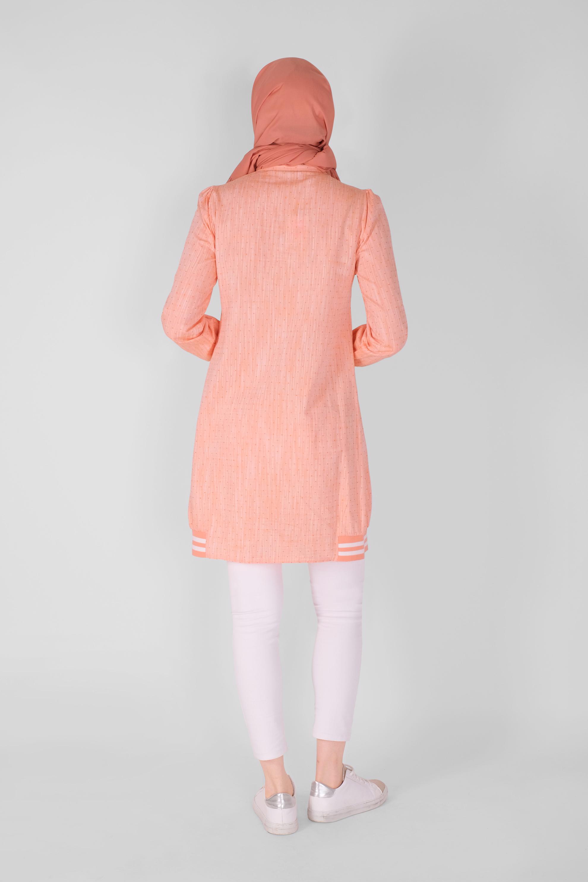 Tesettür giyim TURUNCU DÜĞMELİ MANŞETLERİ LASTİKLİ TUNİK 41446 