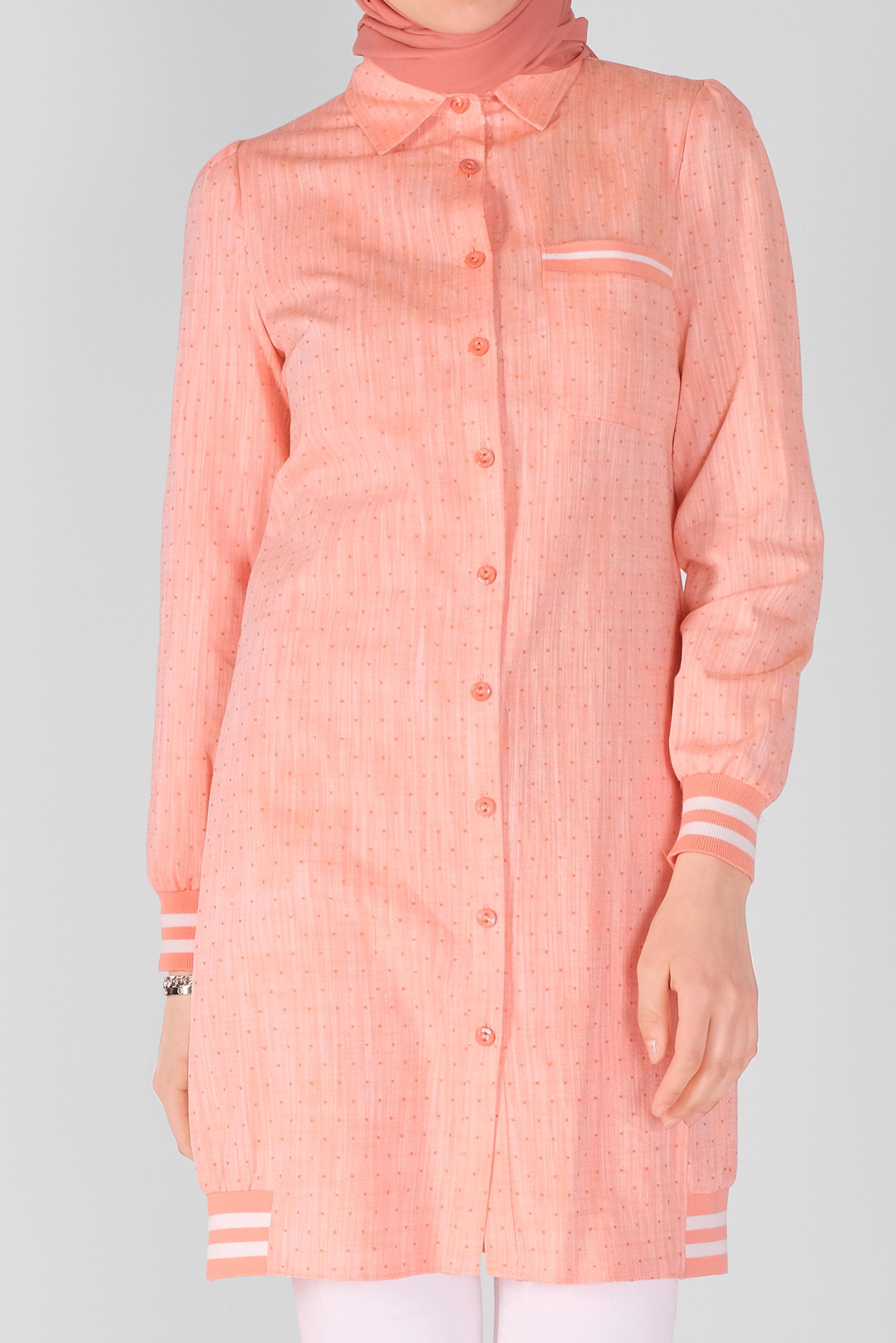 Tesettür giyim TURUNCU DÜĞMELİ MANŞETLERİ LASTİKLİ TUNİK 41446 