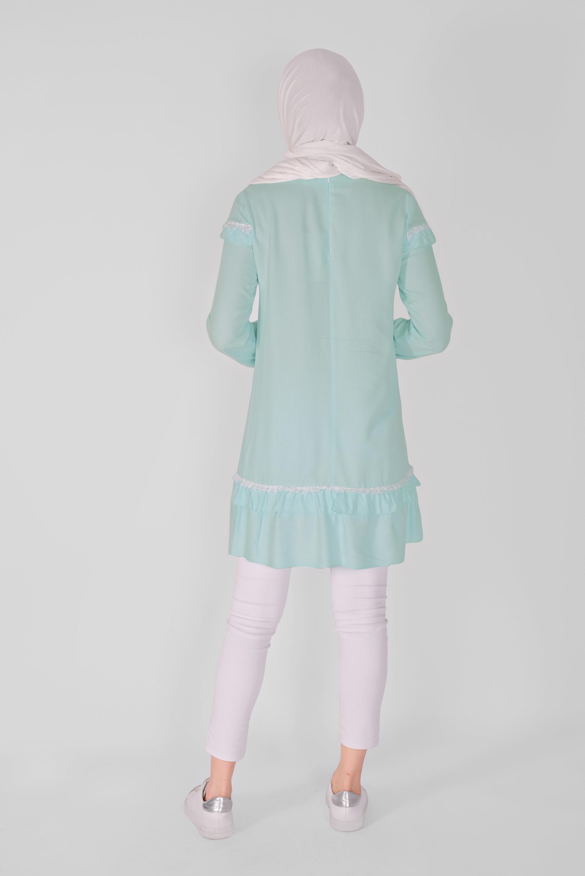 Tesettür giyim MAVİ FIRFIRLI KARELİ TUNİK 41447 