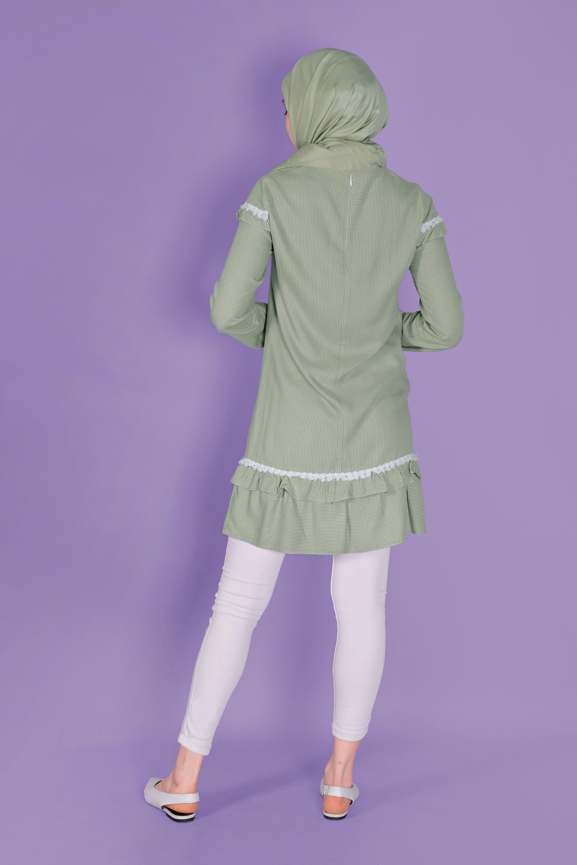 Tesettür giyim HAKİ FIRFIRLI KARELİ TUNİK 41447 