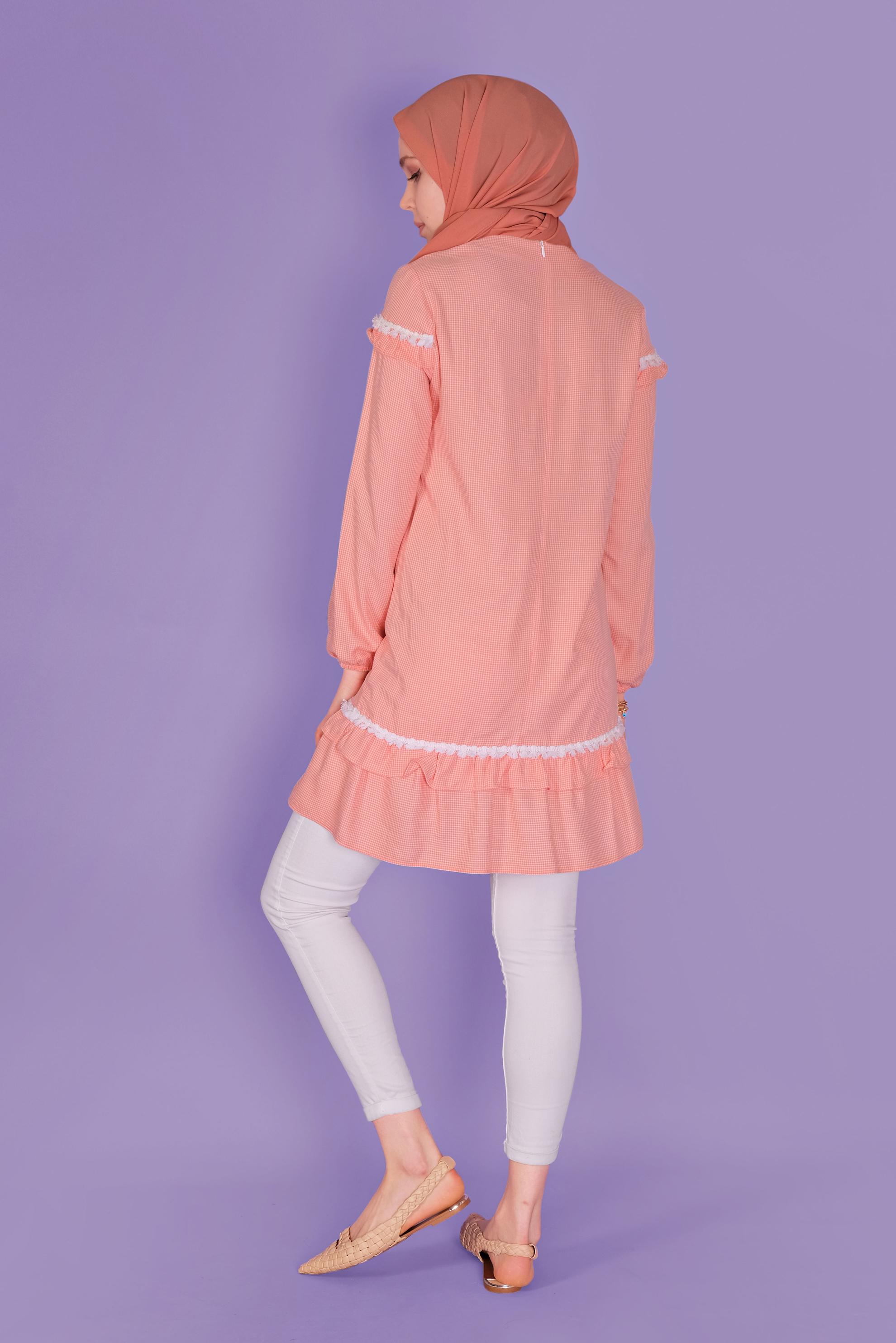 Tesettür giyim MERCAN FIRFIRLI KARELİ TUNİK 41447 