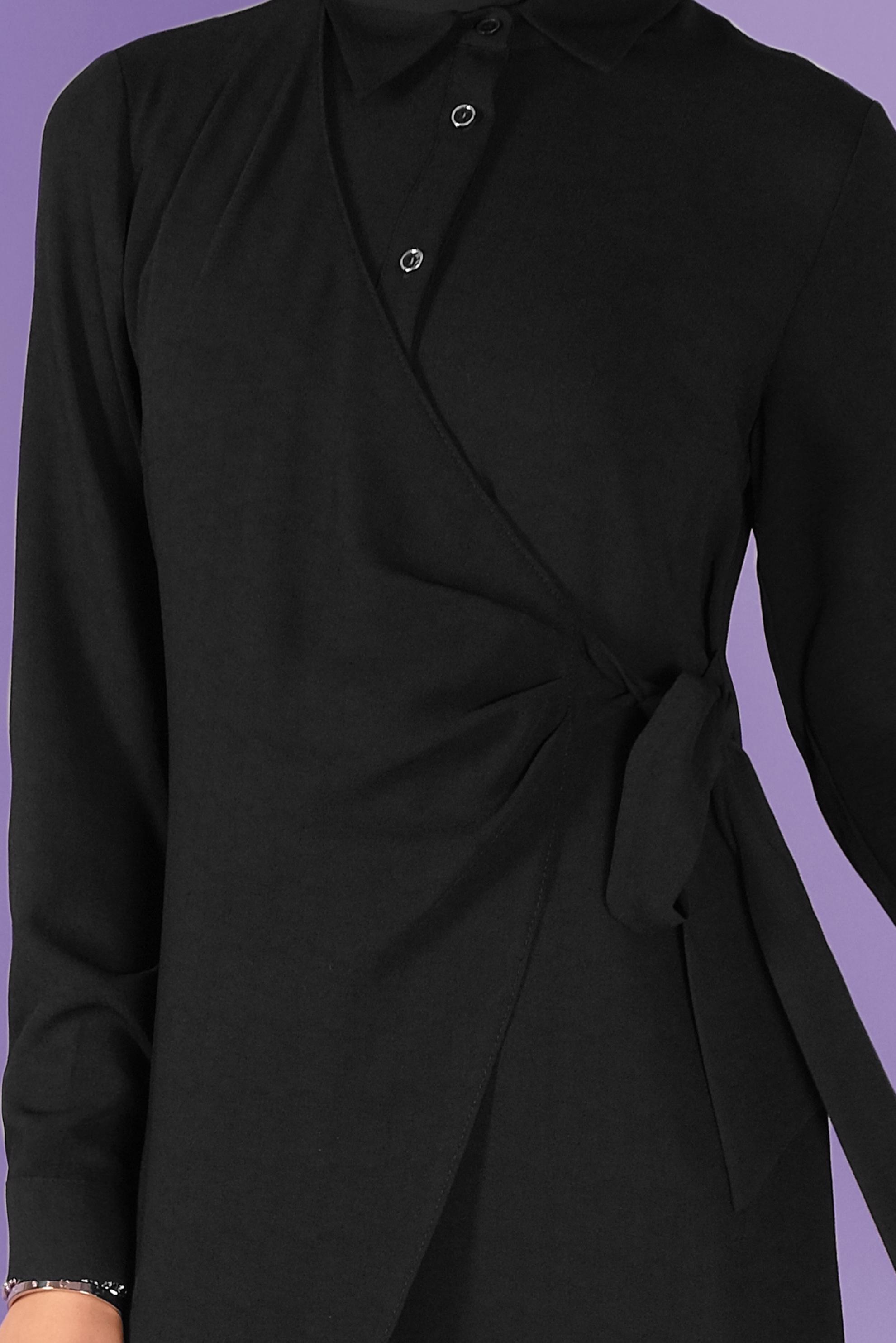 Tesettür giyim SİYAH YANDAN PARÇA BAĞLAMALI DÜĞMELİ TUNİK 41462