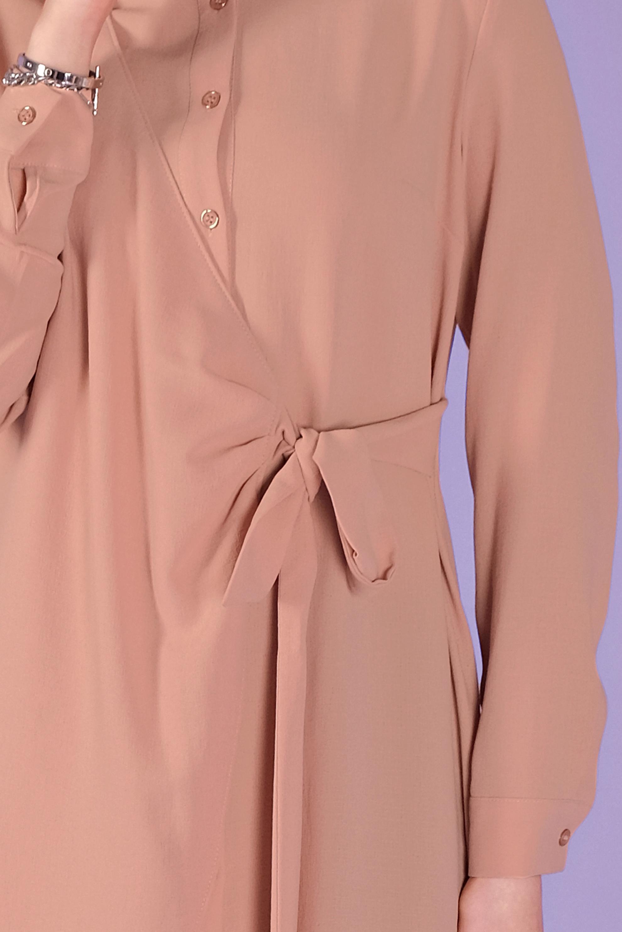 Tesettür giyim PUDRA YANDAN PARÇA BAĞLAMALI DÜĞMELİ TUNİK 41462