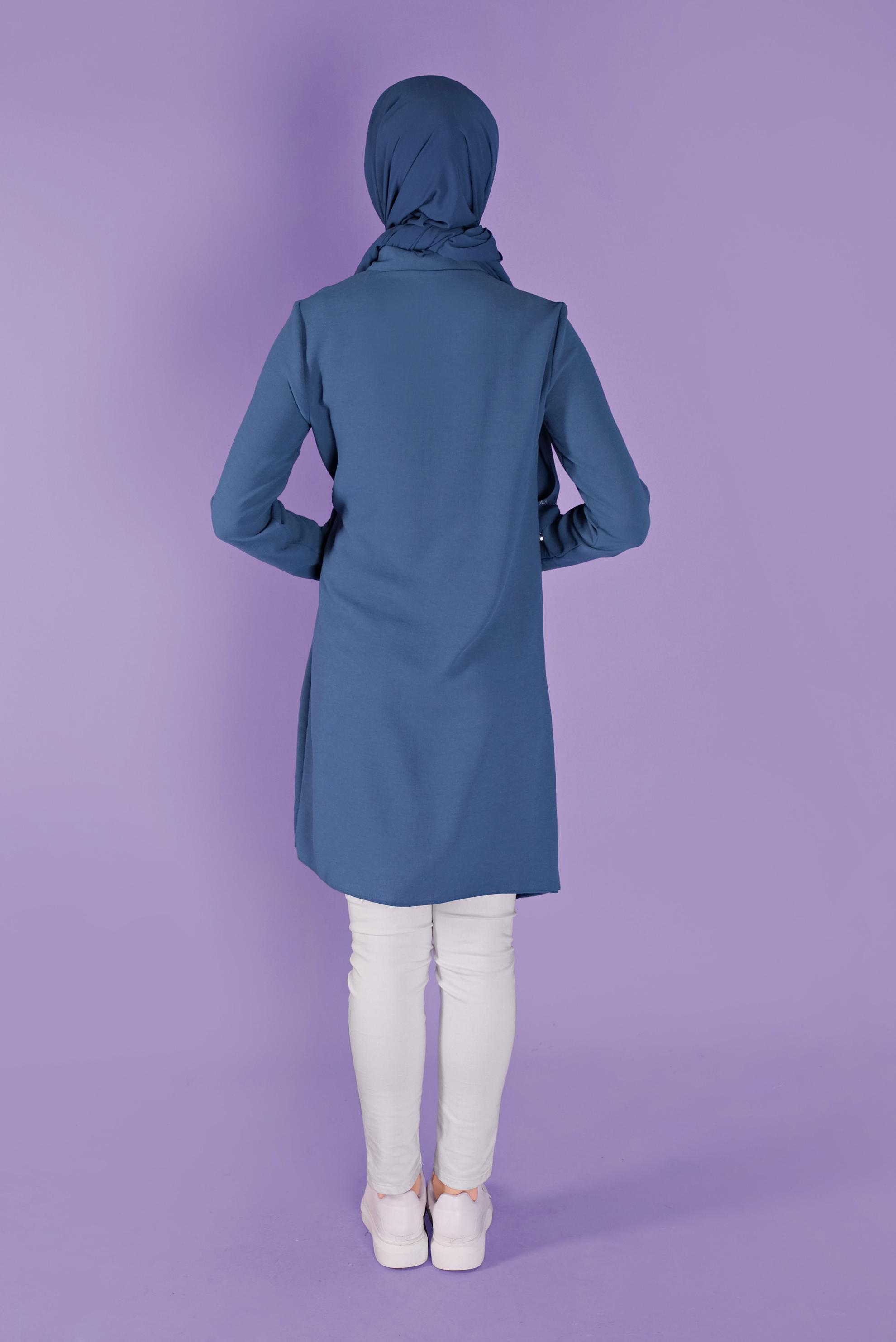 Tesettür giyim LACİVERT YANDAN PARÇA BAĞLAMALI DÜĞMELİ TUNİK 41462