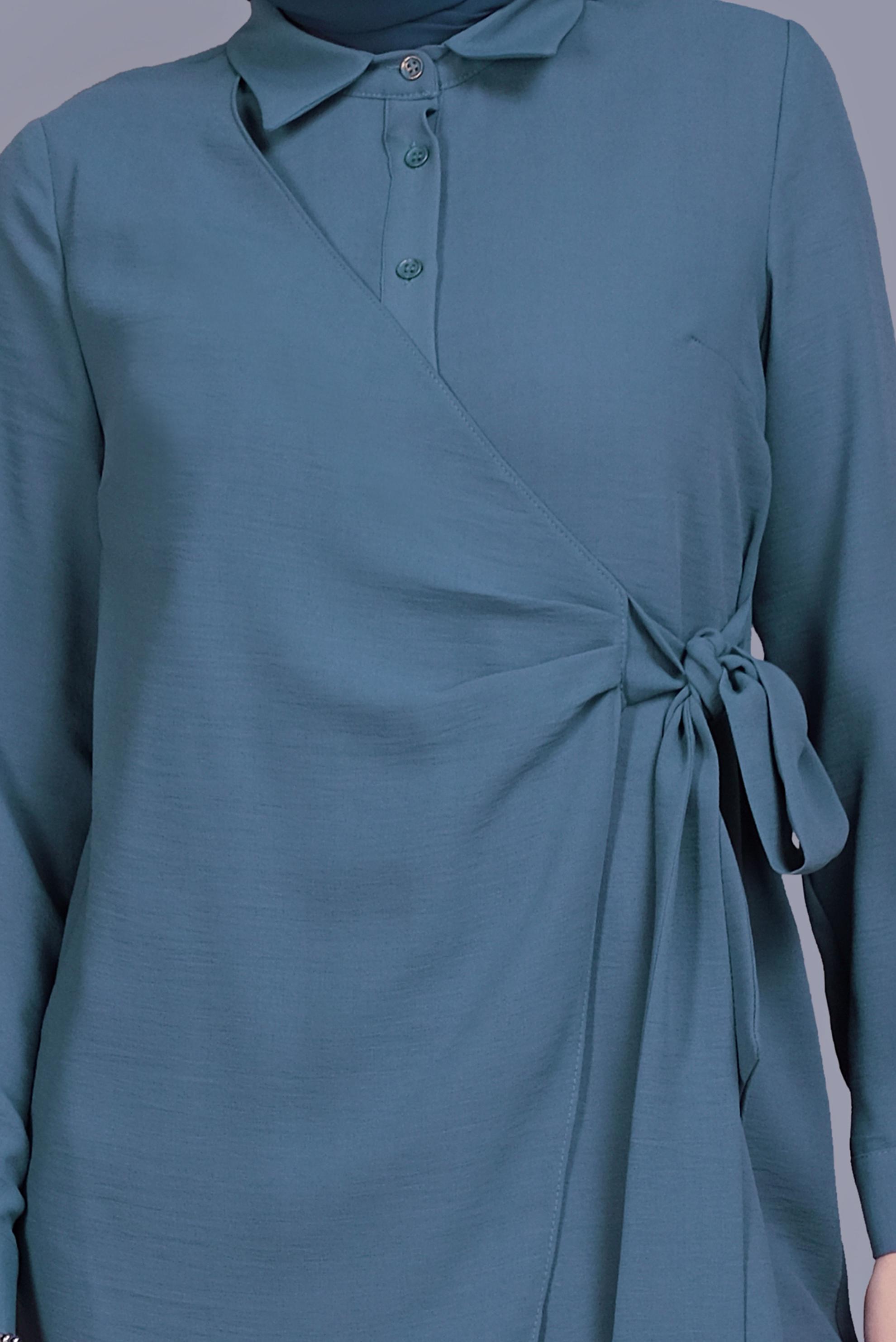 Tesettür giyim MAVİ YANDAN PARÇA BAĞLAMALI DÜĞMELİ TUNİK 41462