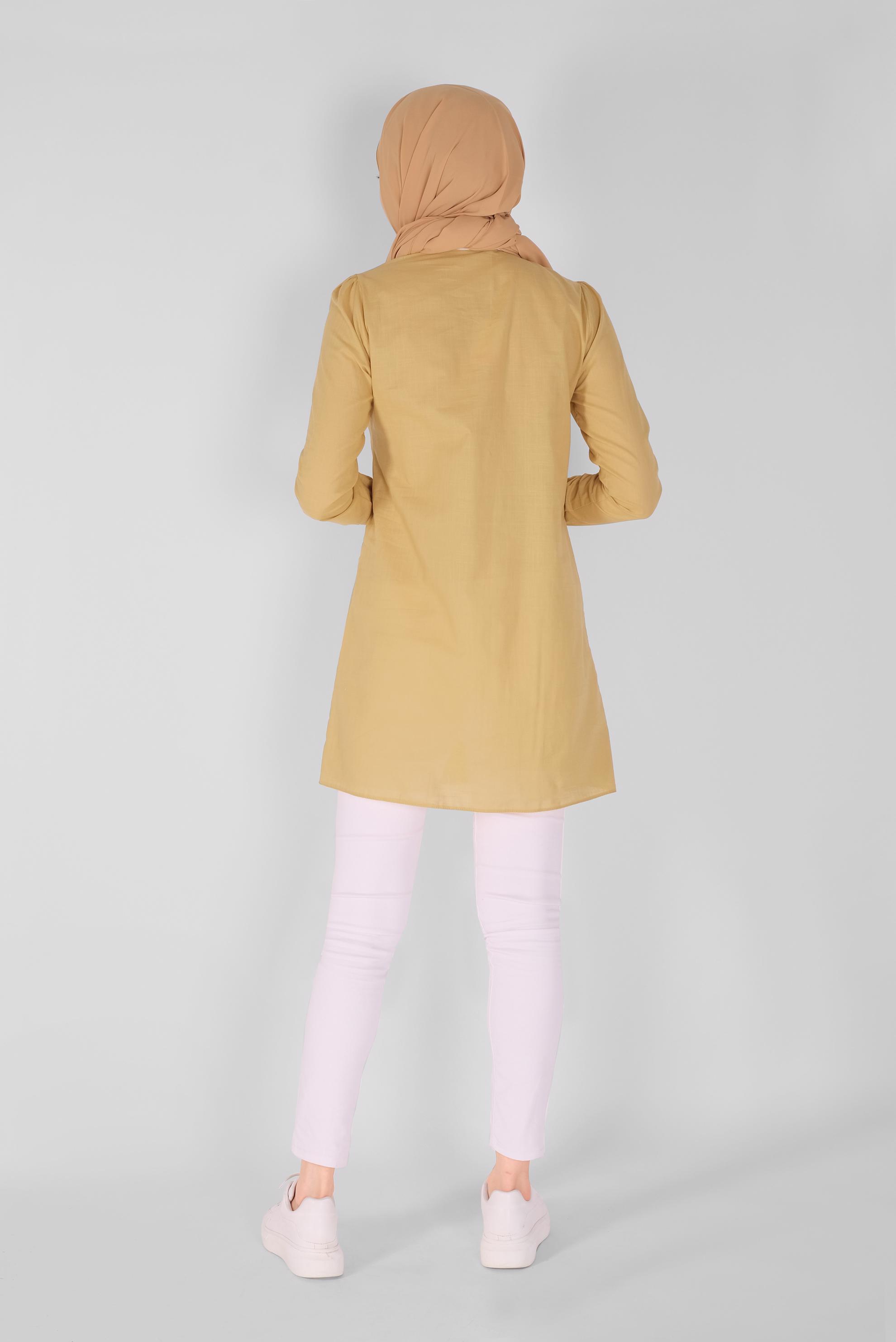 Tesettür giyim SARI PAMUKLU DÜĞMELİ CEPLİ TUNİK 41463 