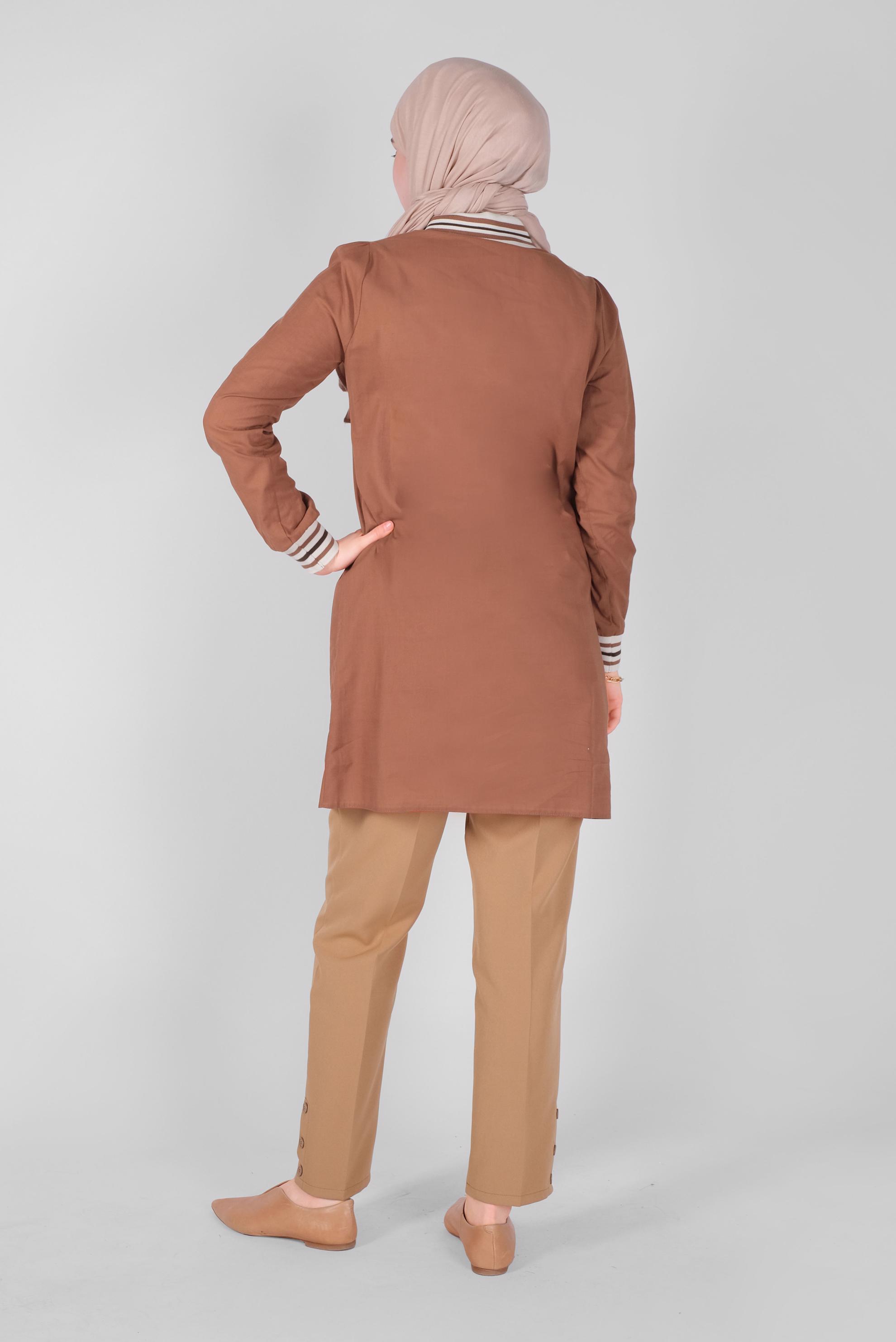Tesettür giyim TABA PAMUKLU DÜĞMELİ CEPLİ TUNİK 41463 