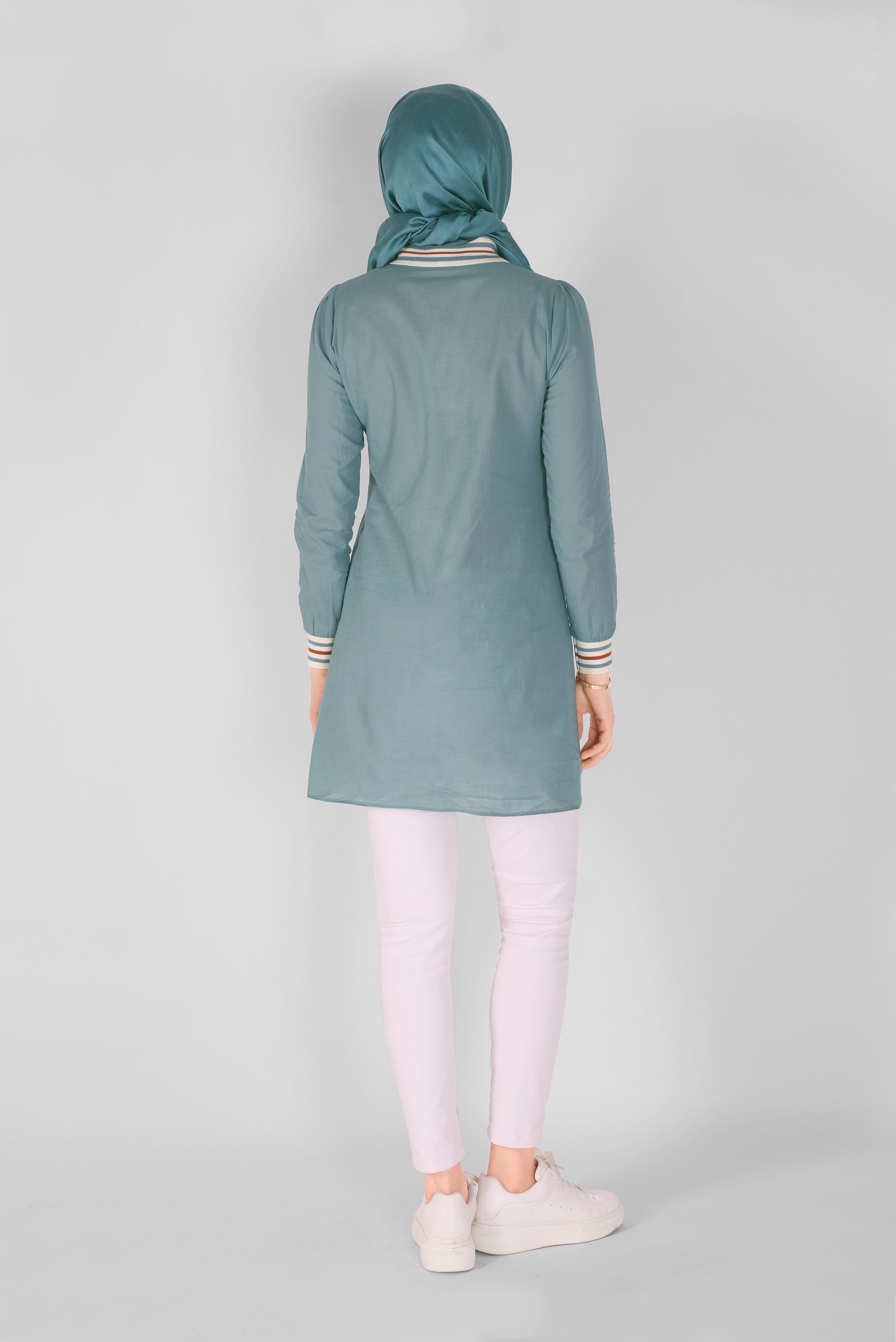 Tesettür giyim MAVİ PAMUKLU DÜĞMELİ CEPLİ TUNİK 41463 