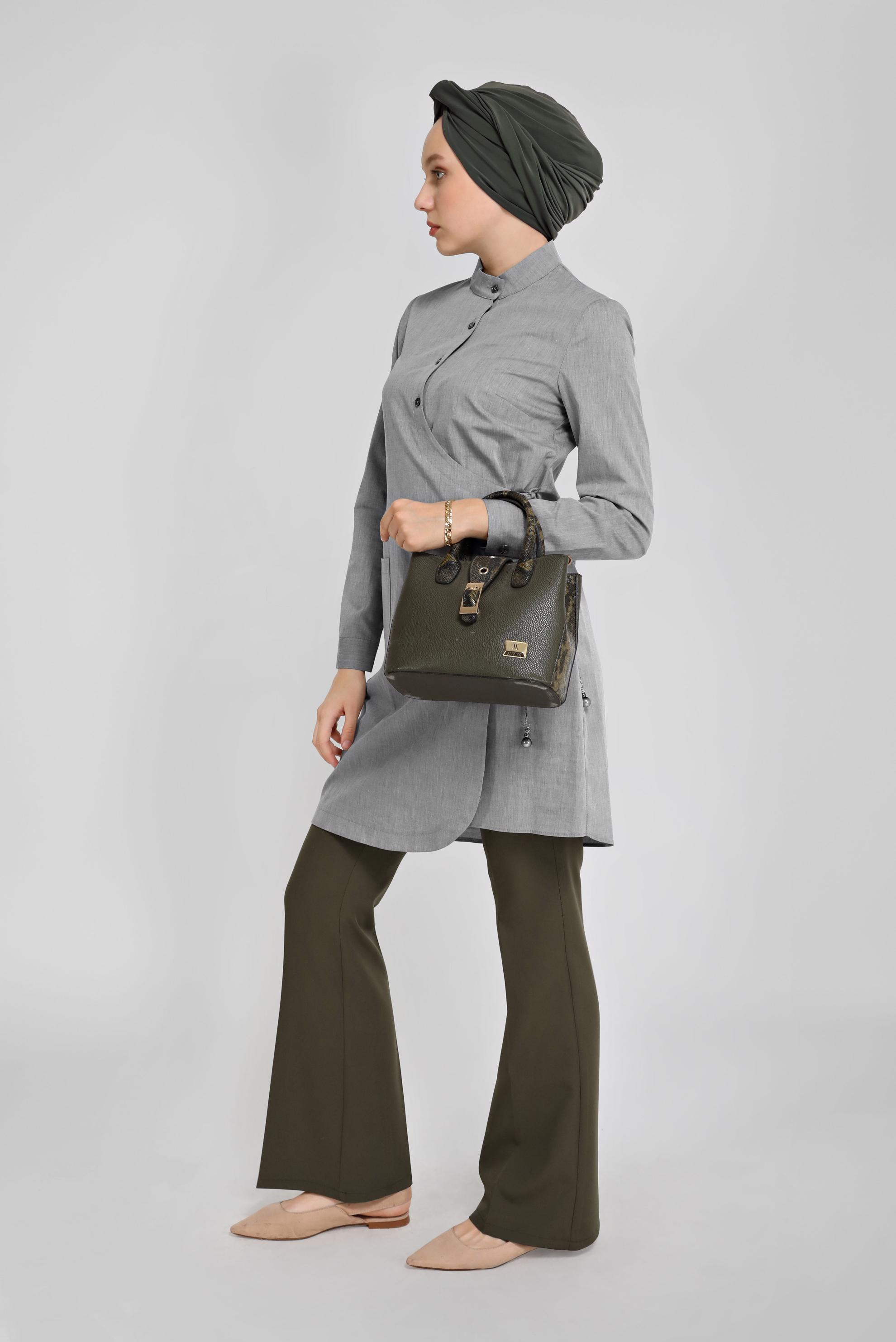 Tesettür giyim SİYAH BAĞCIKLI DÜĞMELİ TUNİK 41464