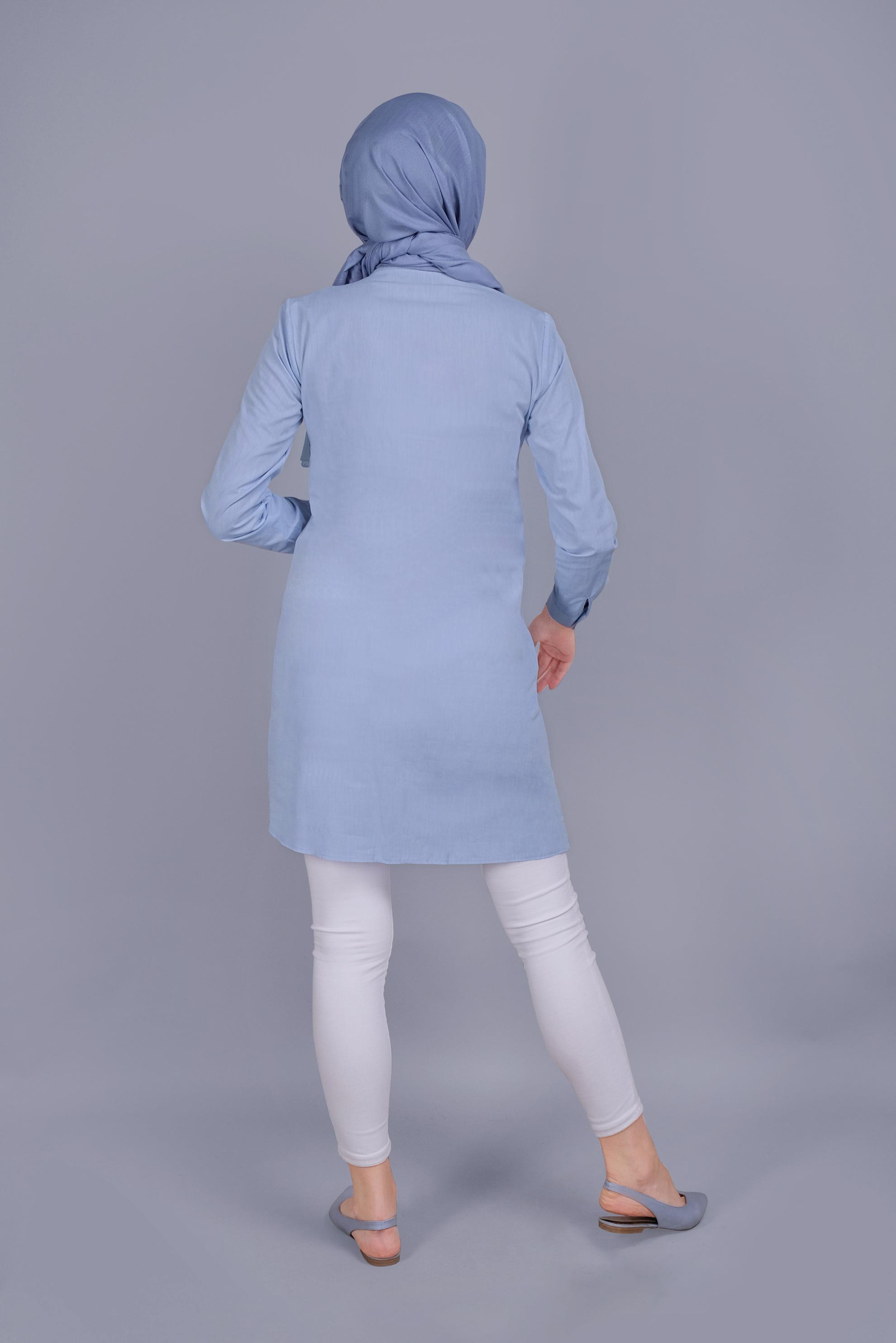 Tesettür giyim MAVİ BAĞCIKLI DÜĞMELİ TUNİK 41464