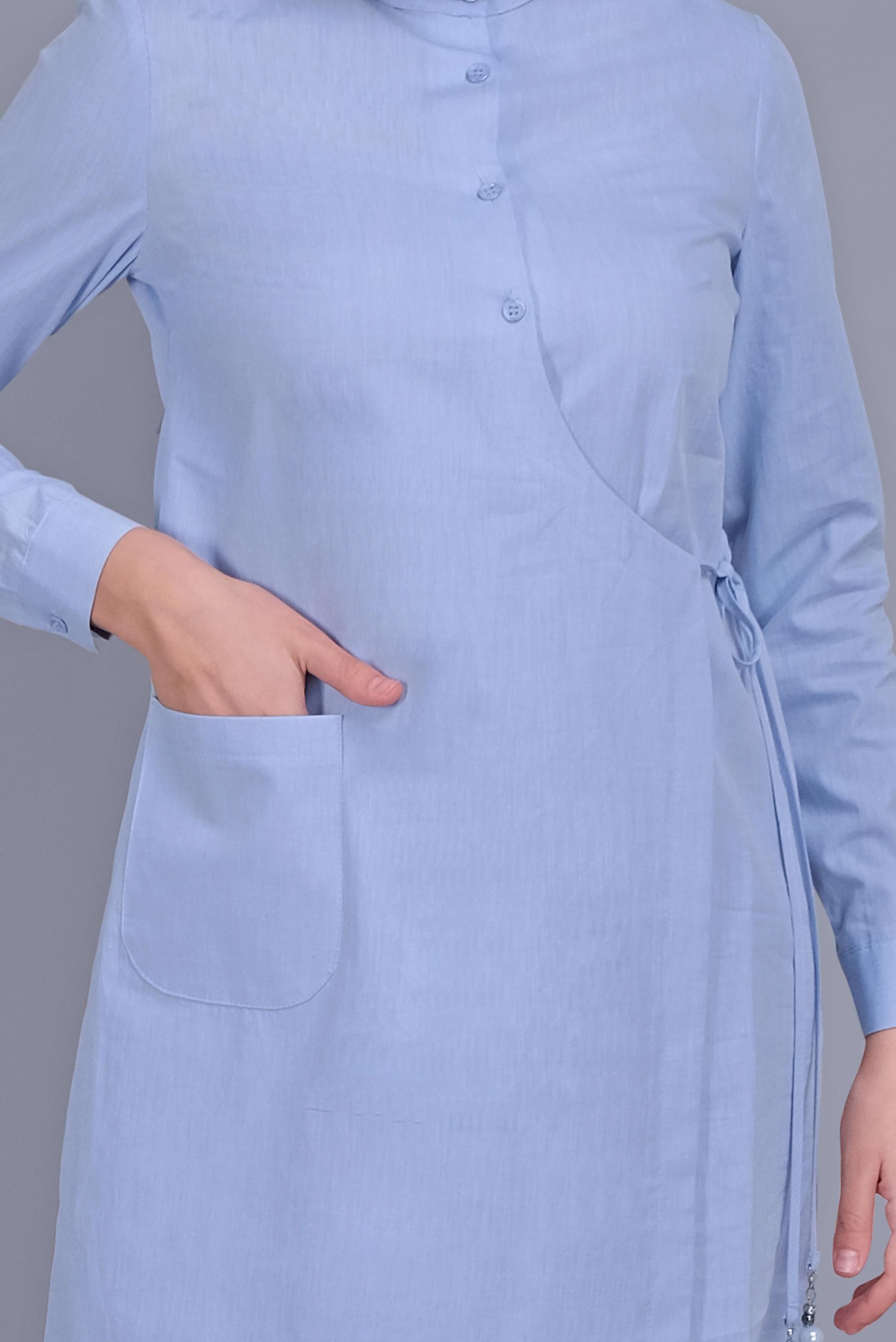 Tesettür giyim MAVİ BAĞCIKLI DÜĞMELİ TUNİK 41464