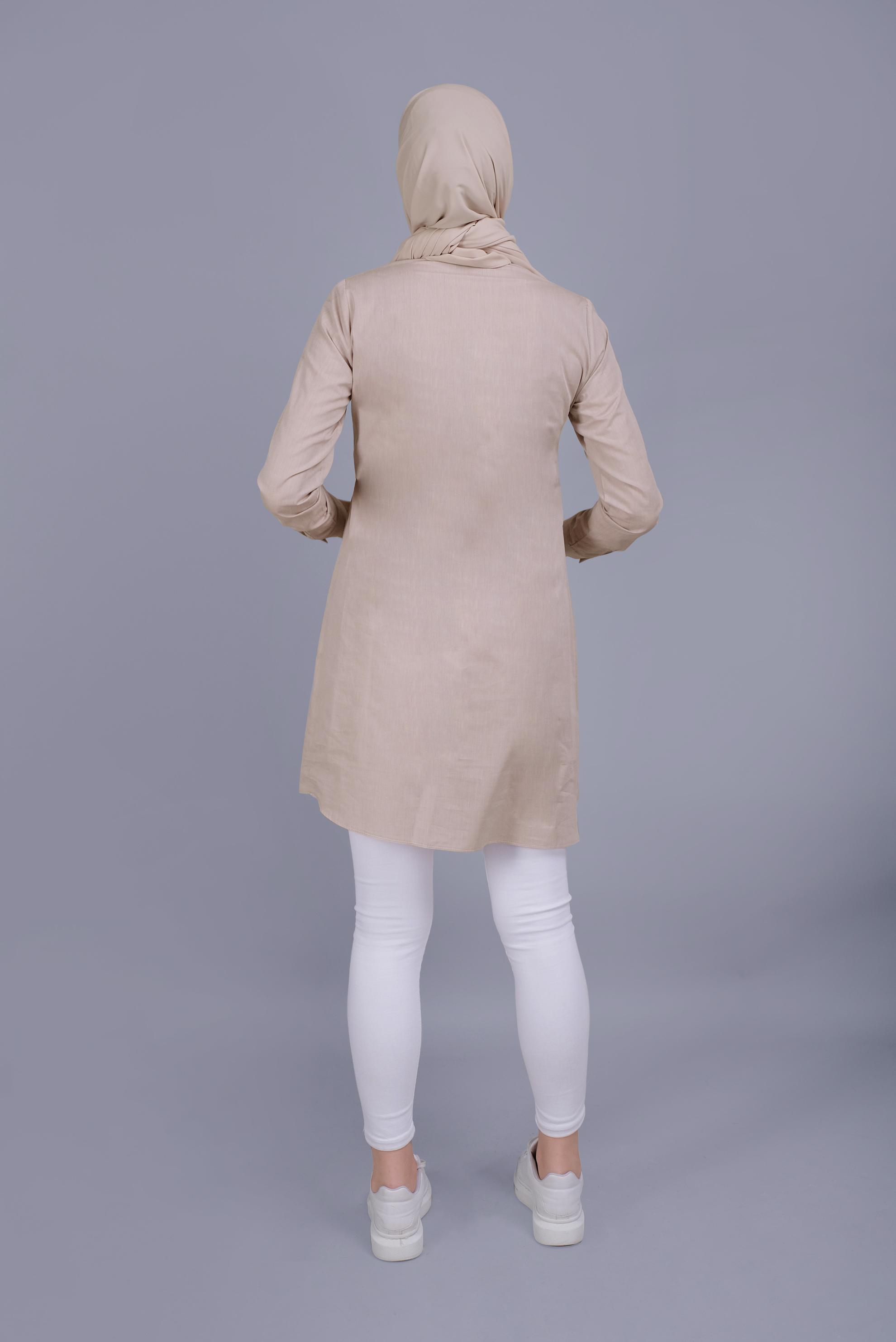 Tesettür giyim BEJ BAĞCIKLI DÜĞMELİ TUNİK 41464