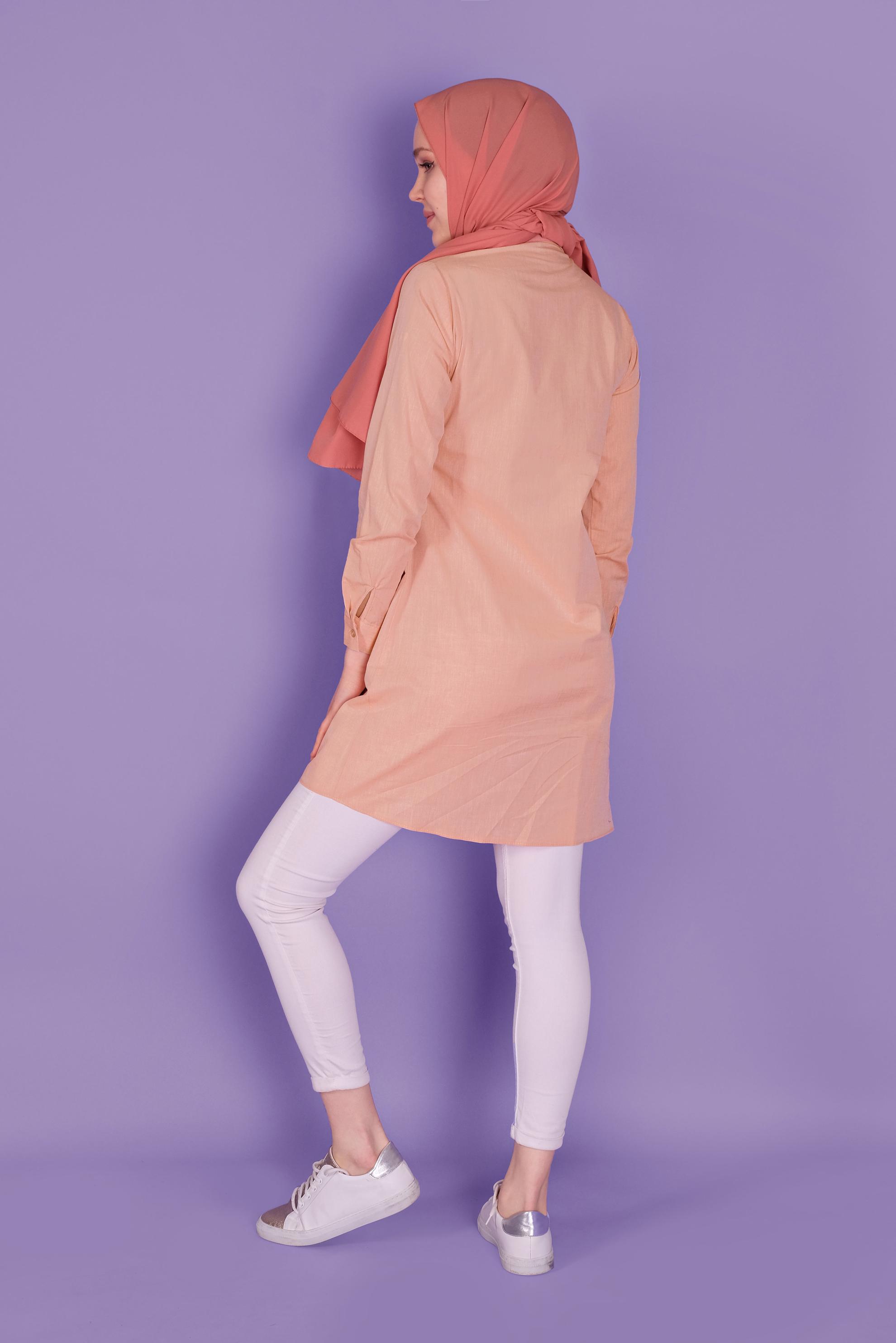 Tesettür giyim TURUNCU BAĞCIKLI DÜĞMELİ TUNİK 41464