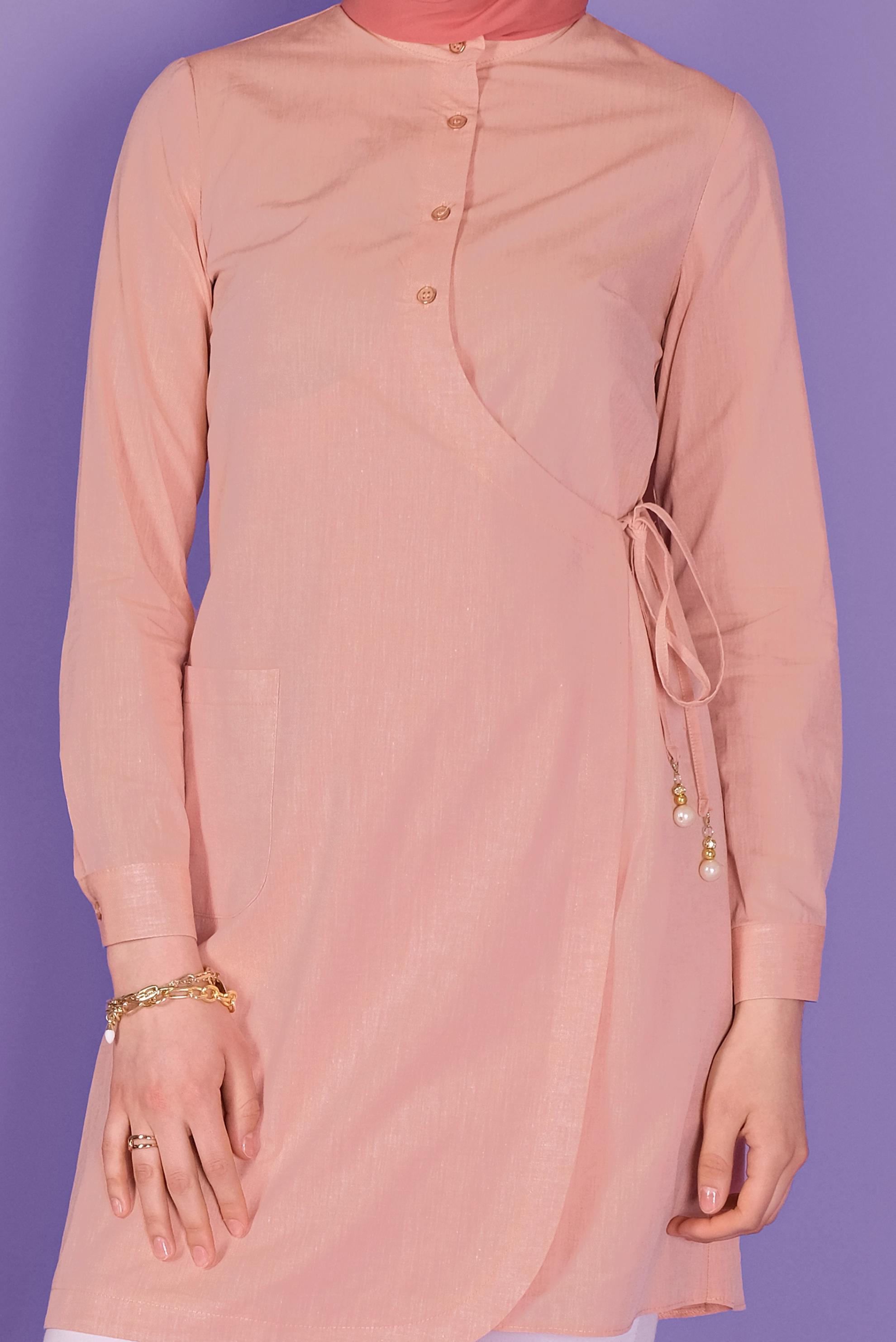 Tesettür giyim TURUNCU BAĞCIKLI DÜĞMELİ TUNİK 41464