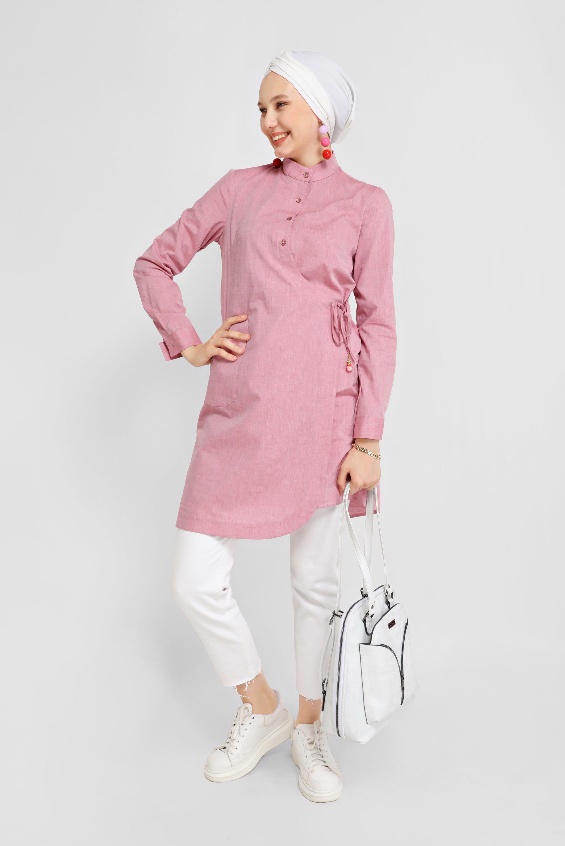 Tesettür giyim BORDO BAĞCIKLI DÜĞMELİ TUNİK 41464