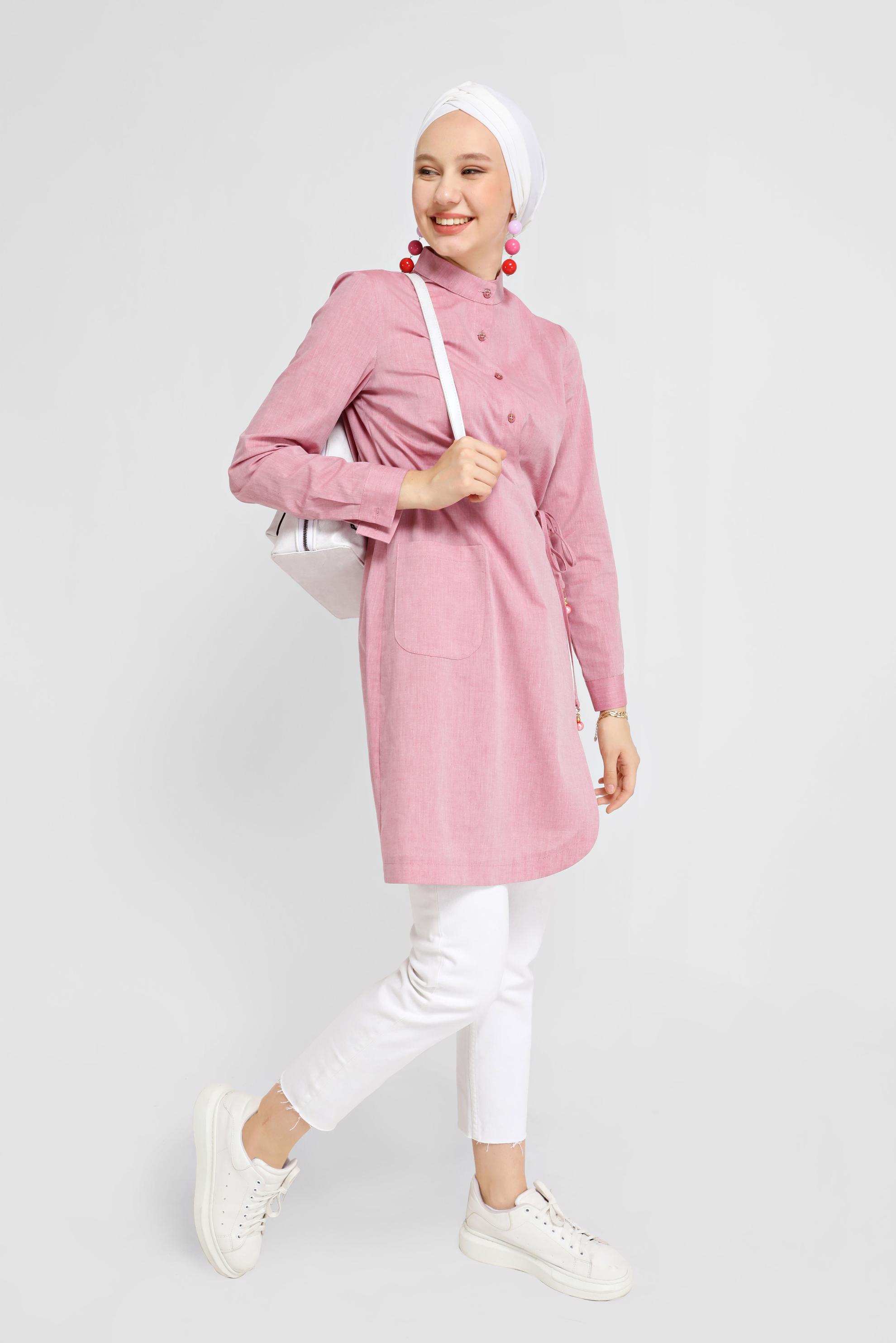 Tesettür giyim BORDO BAĞCIKLI DÜĞMELİ TUNİK 41464