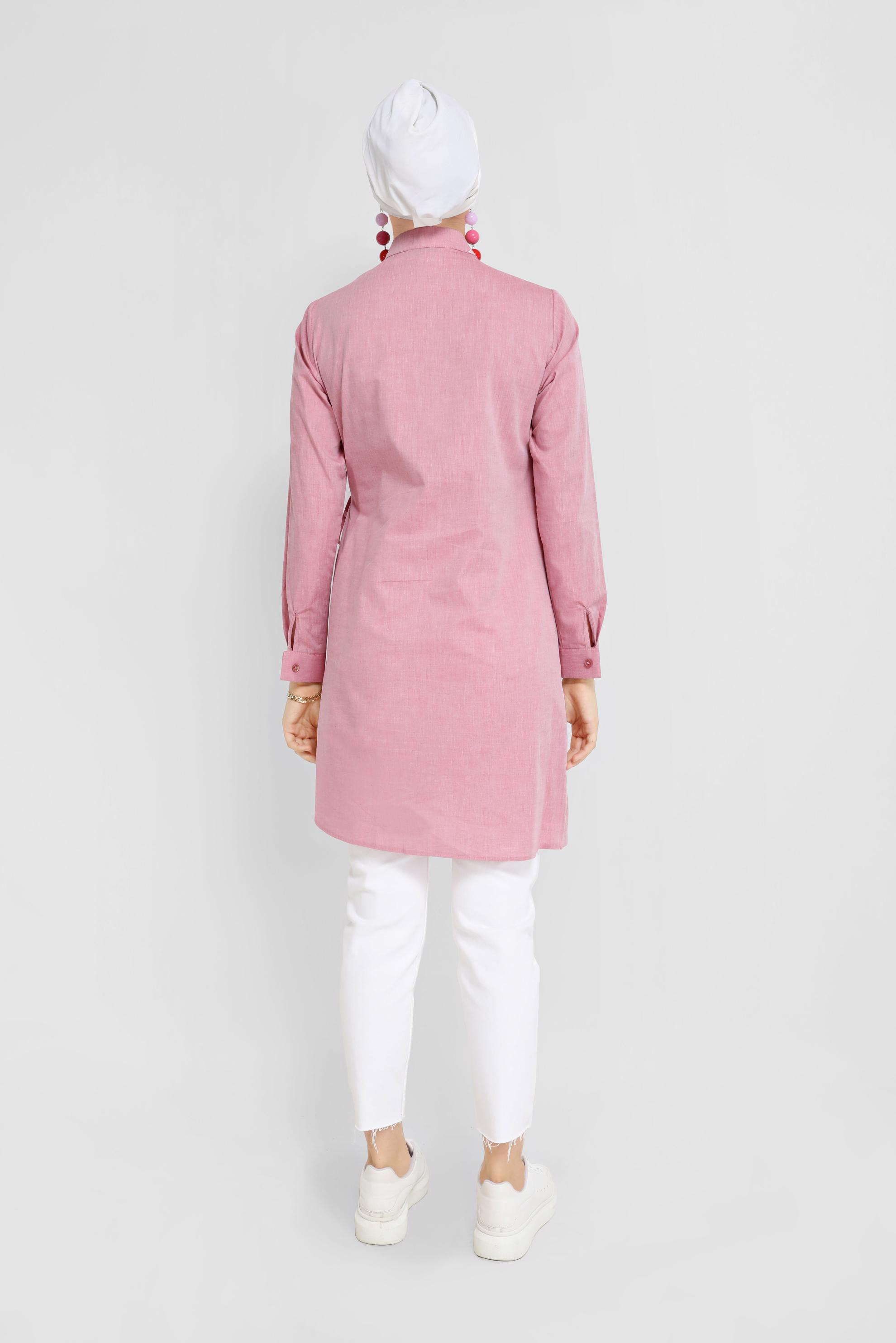 Tesettür giyim BORDO BAĞCIKLI DÜĞMELİ TUNİK 41464