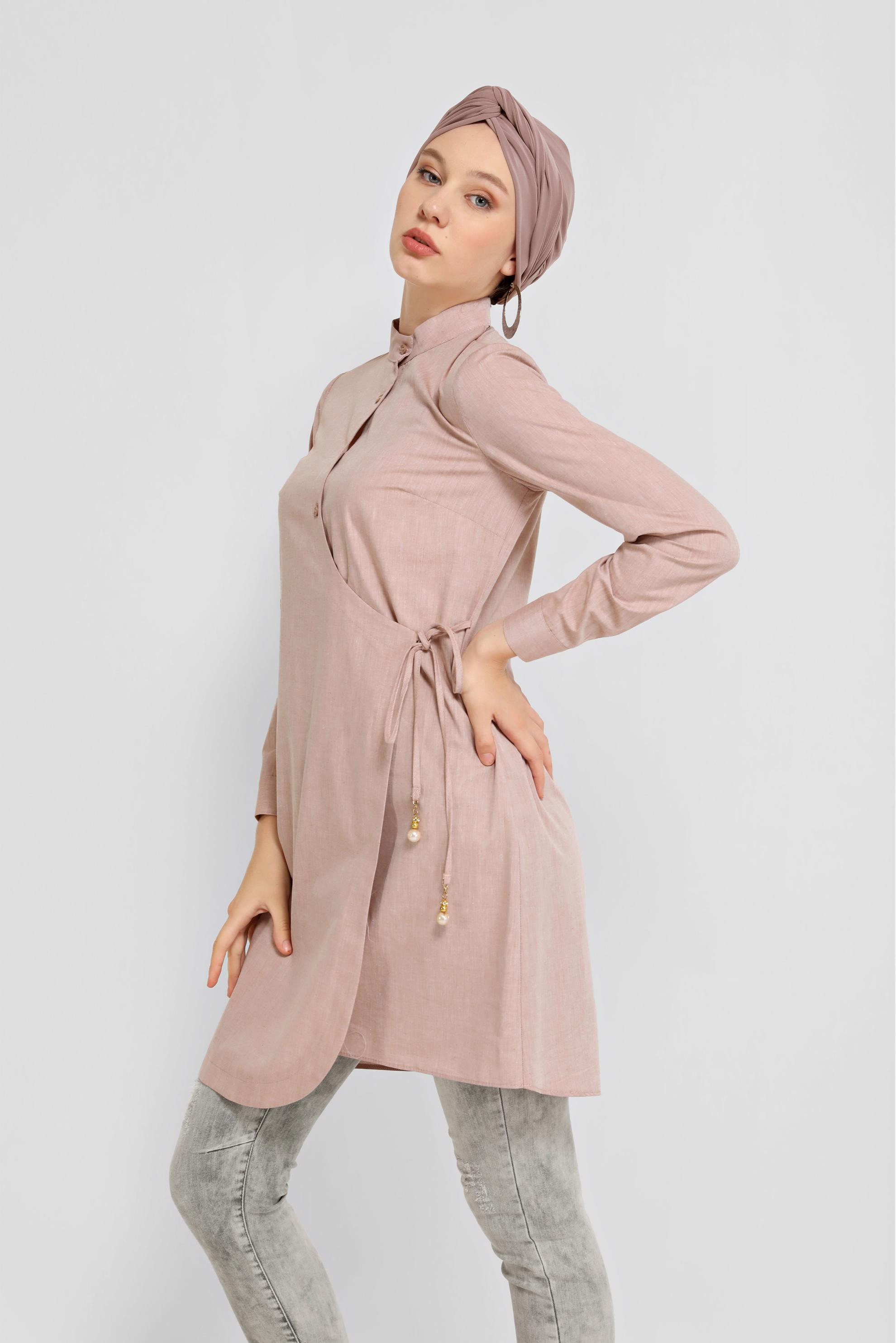 Tesettür giyim KAHVE BAĞCIKLI DÜĞMELİ TUNİK 41464