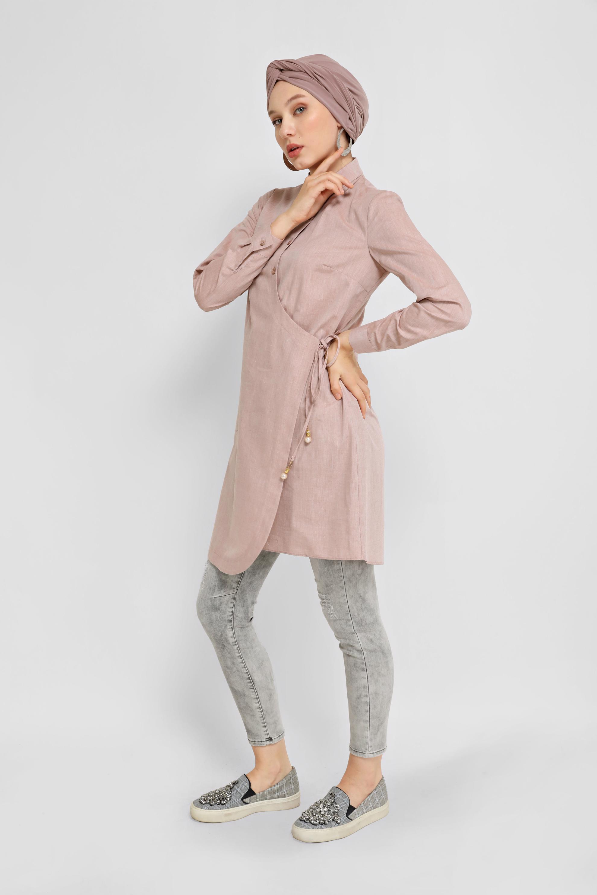 Tesettür giyim KAHVE BAĞCIKLI DÜĞMELİ TUNİK 41464