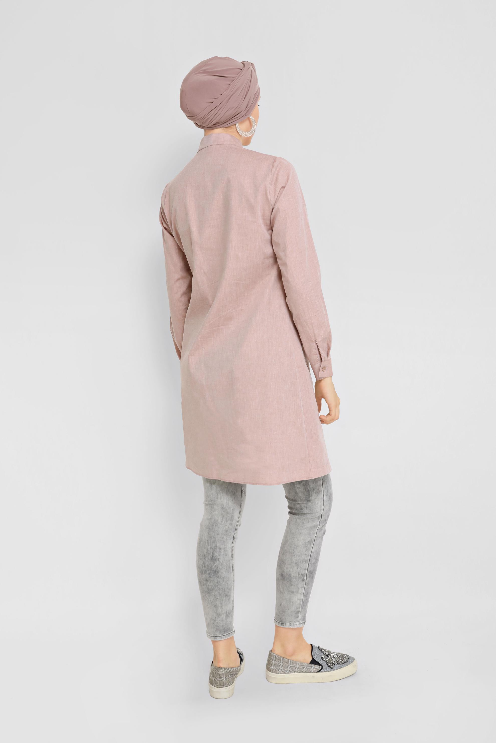 Tesettür giyim KAHVE BAĞCIKLI DÜĞMELİ TUNİK 41464