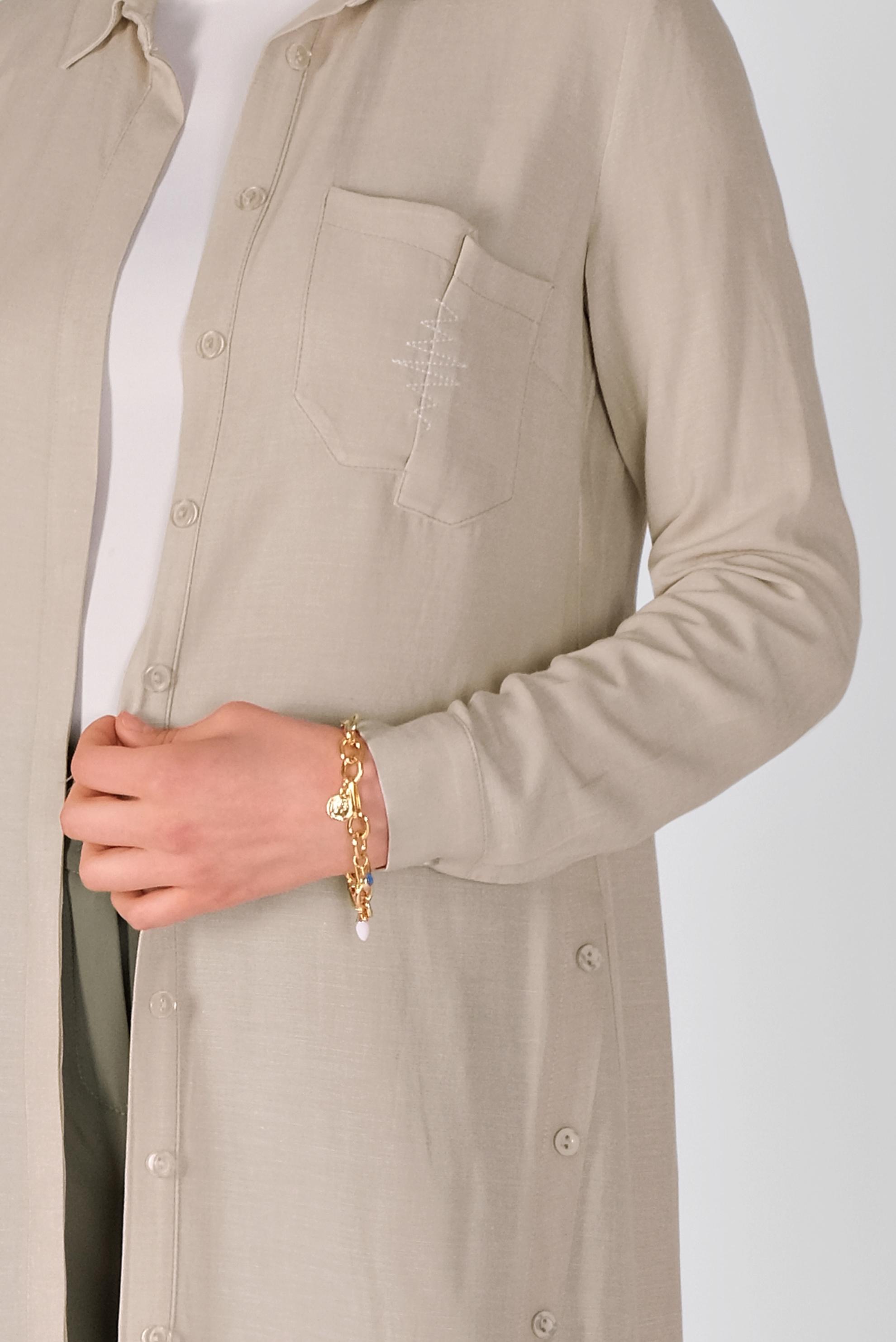 Tesettür giyim BEJ NAKIŞ VE DÜĞME DETAYLI TUNİK 41465