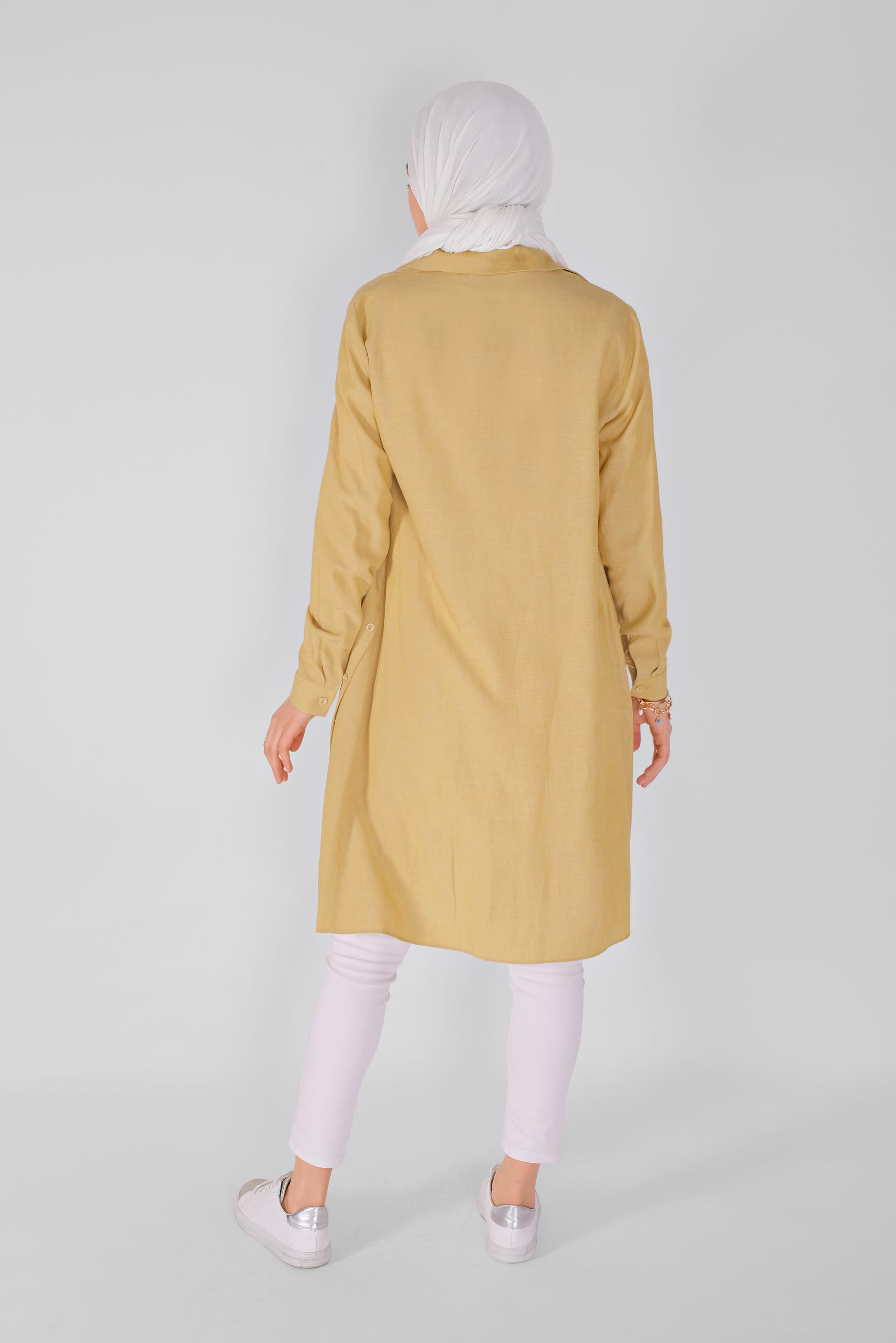 Tesettür giyim SARI NAKIŞ VE DÜĞME DETAYLI TUNİK 41465