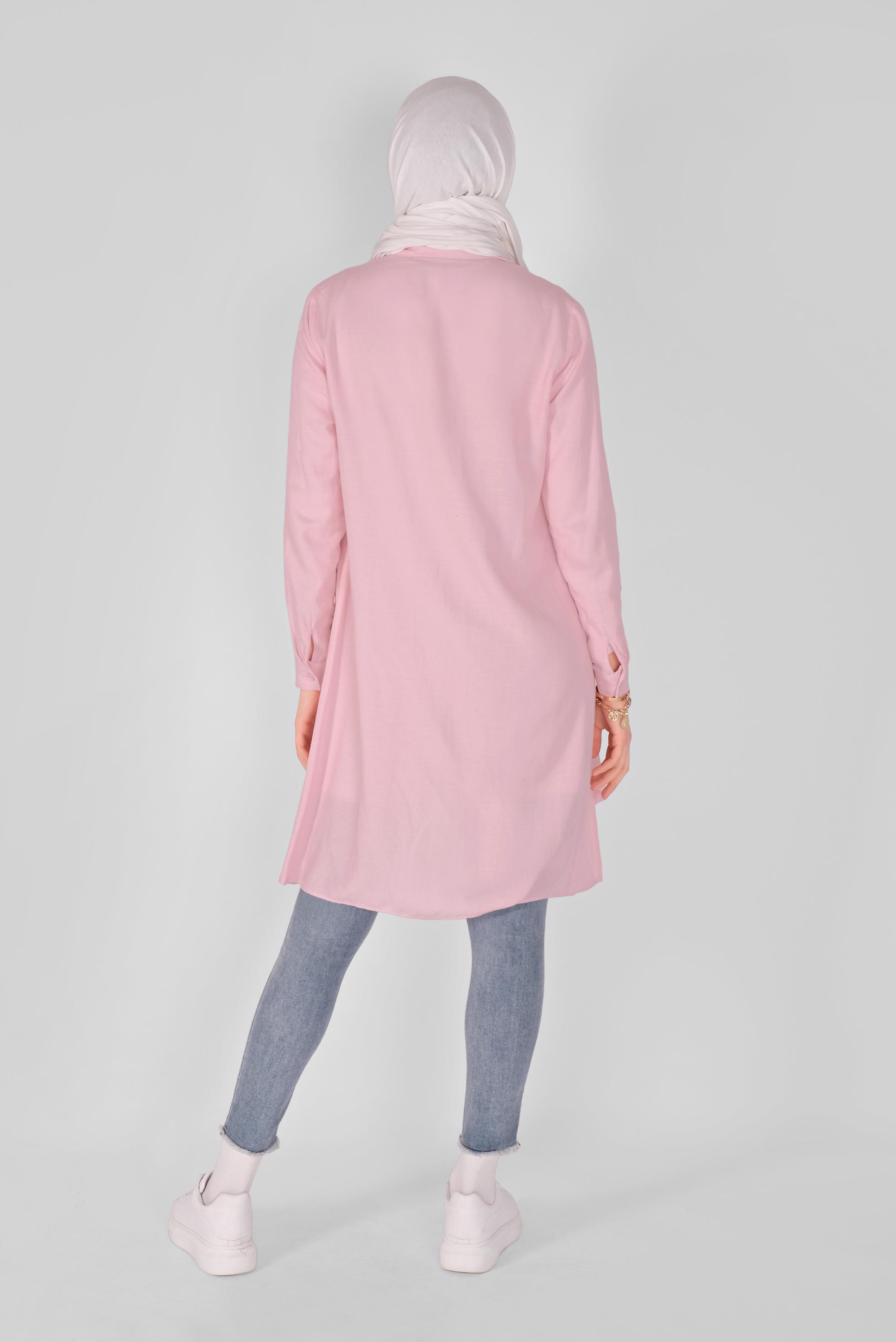 Tesettür giyim PEMBE NAKIŞ VE DÜĞME DETAYLI TUNİK 41465