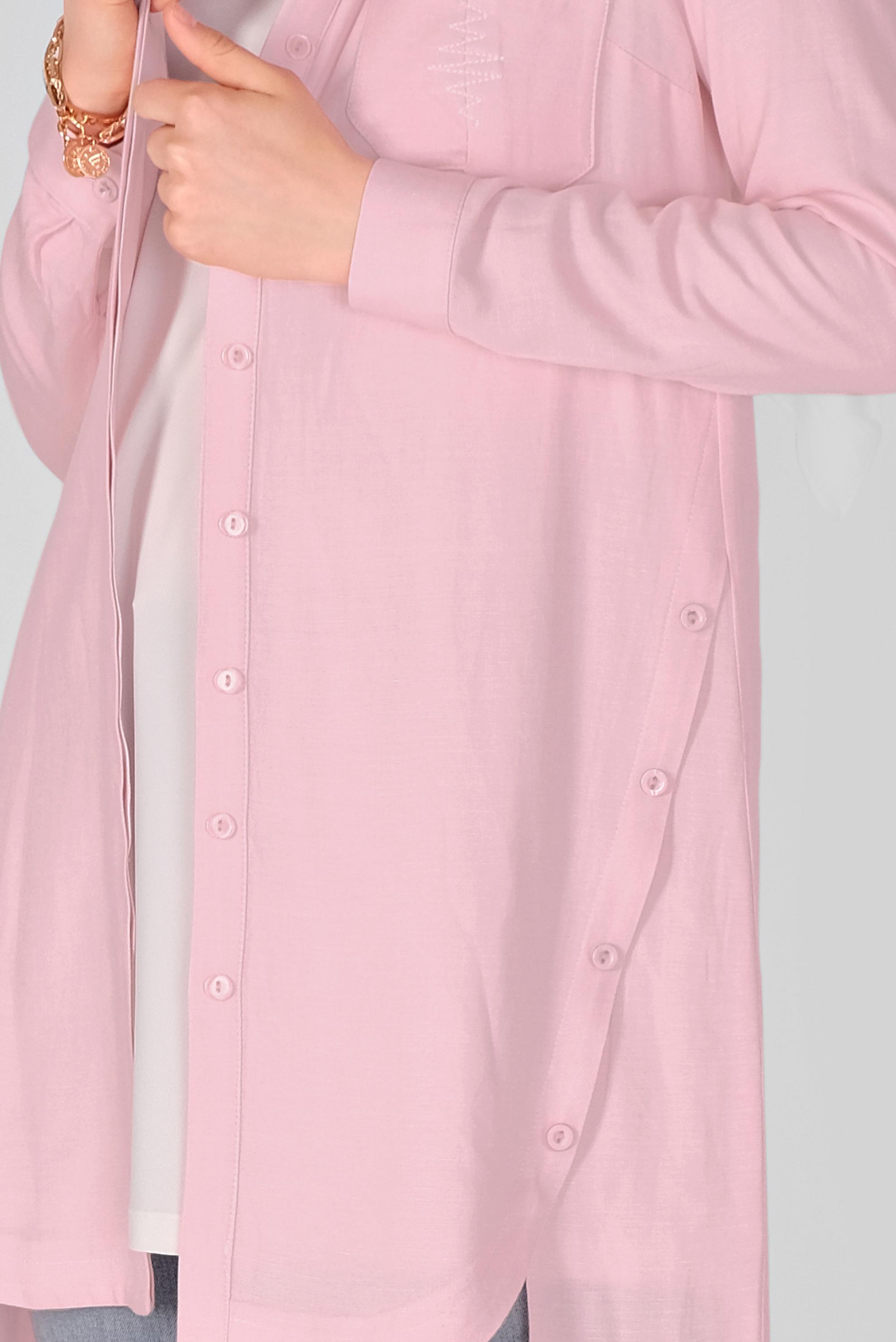 Tesettür giyim PEMBE NAKIŞ VE DÜĞME DETAYLI TUNİK 41465