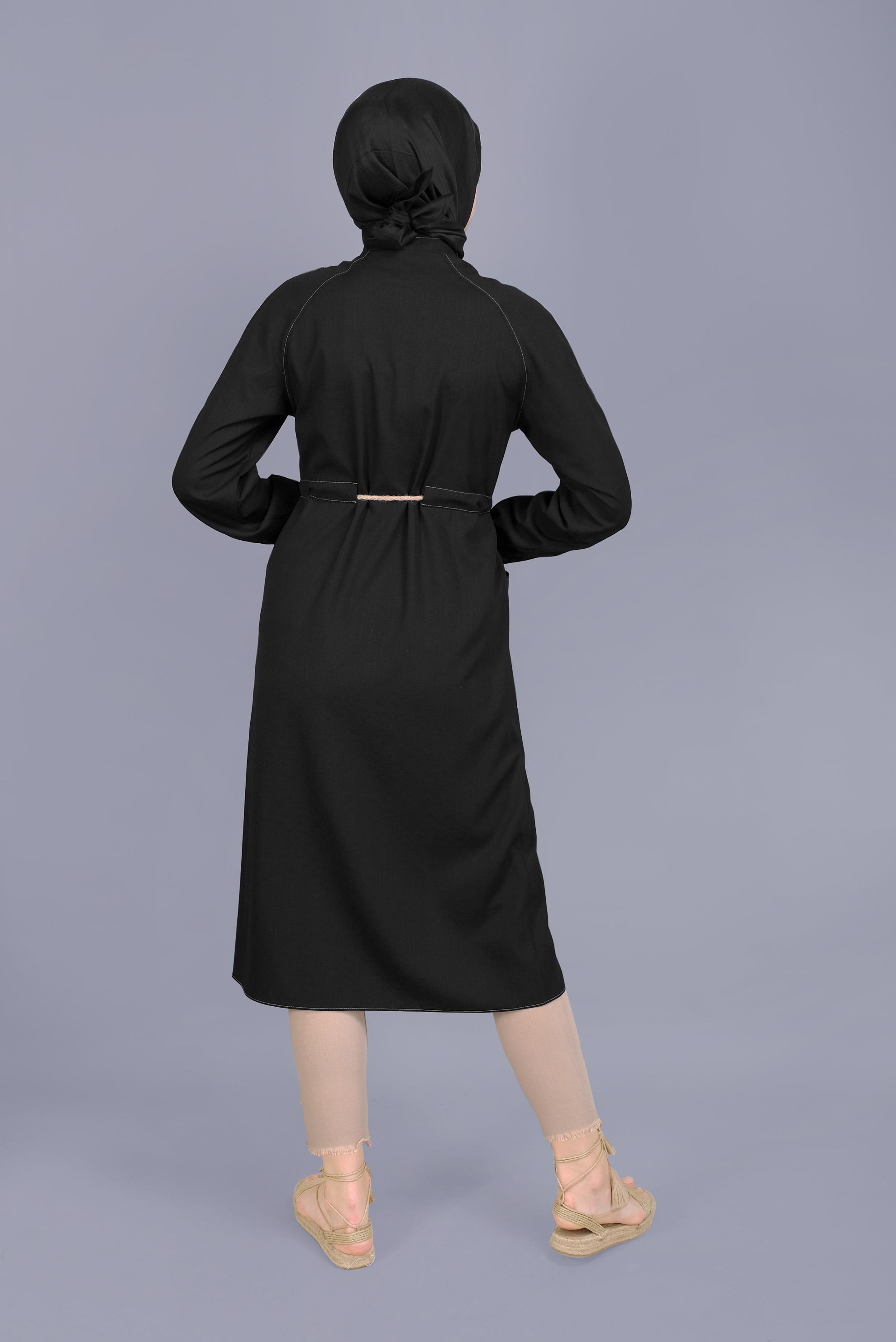 Tesettür giyim SİYAH HASIR KEMERLİ TUNİK 41485 