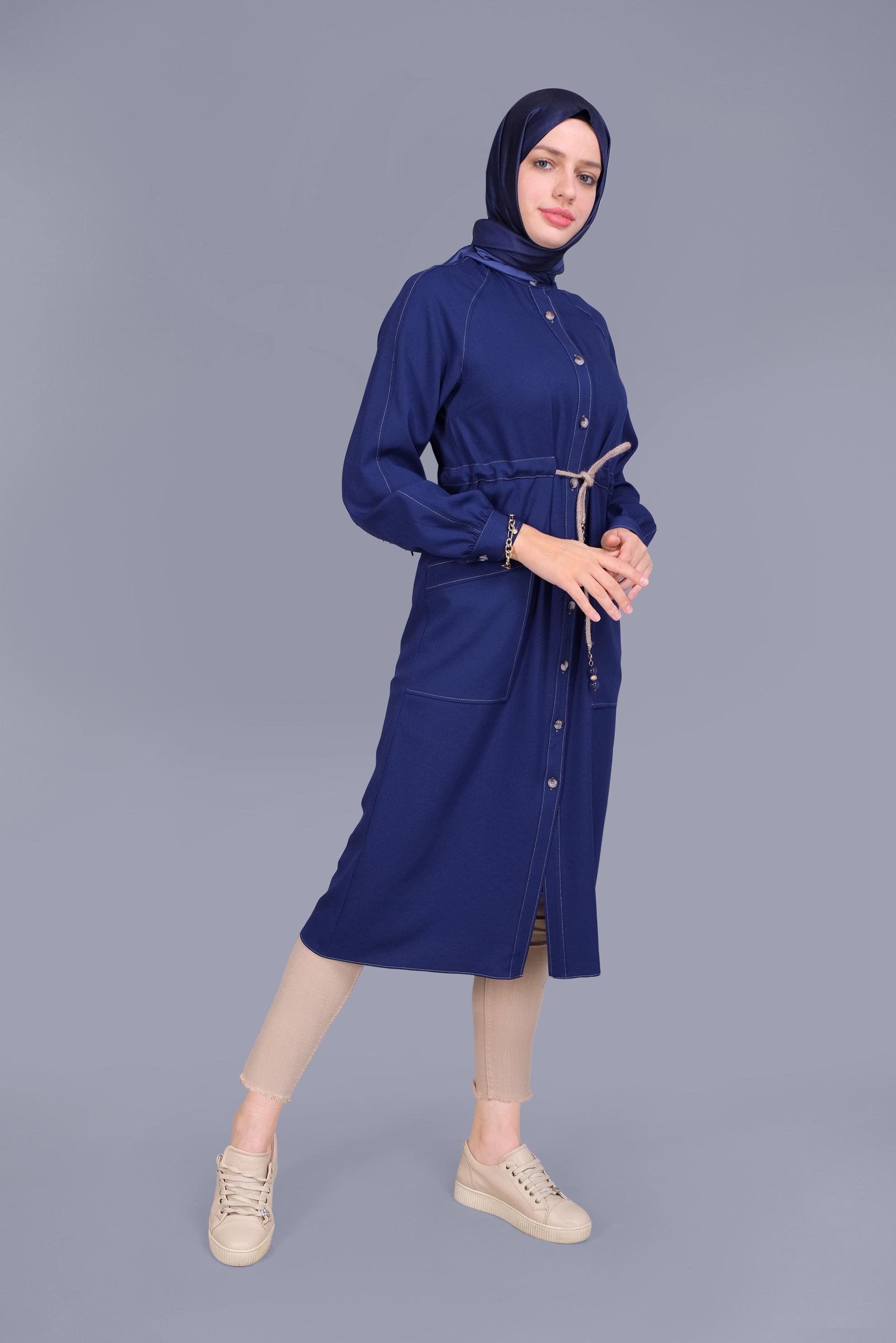 Tesettür giyim LACİVERT HASIR KEMERLİ TUNİK 41485 