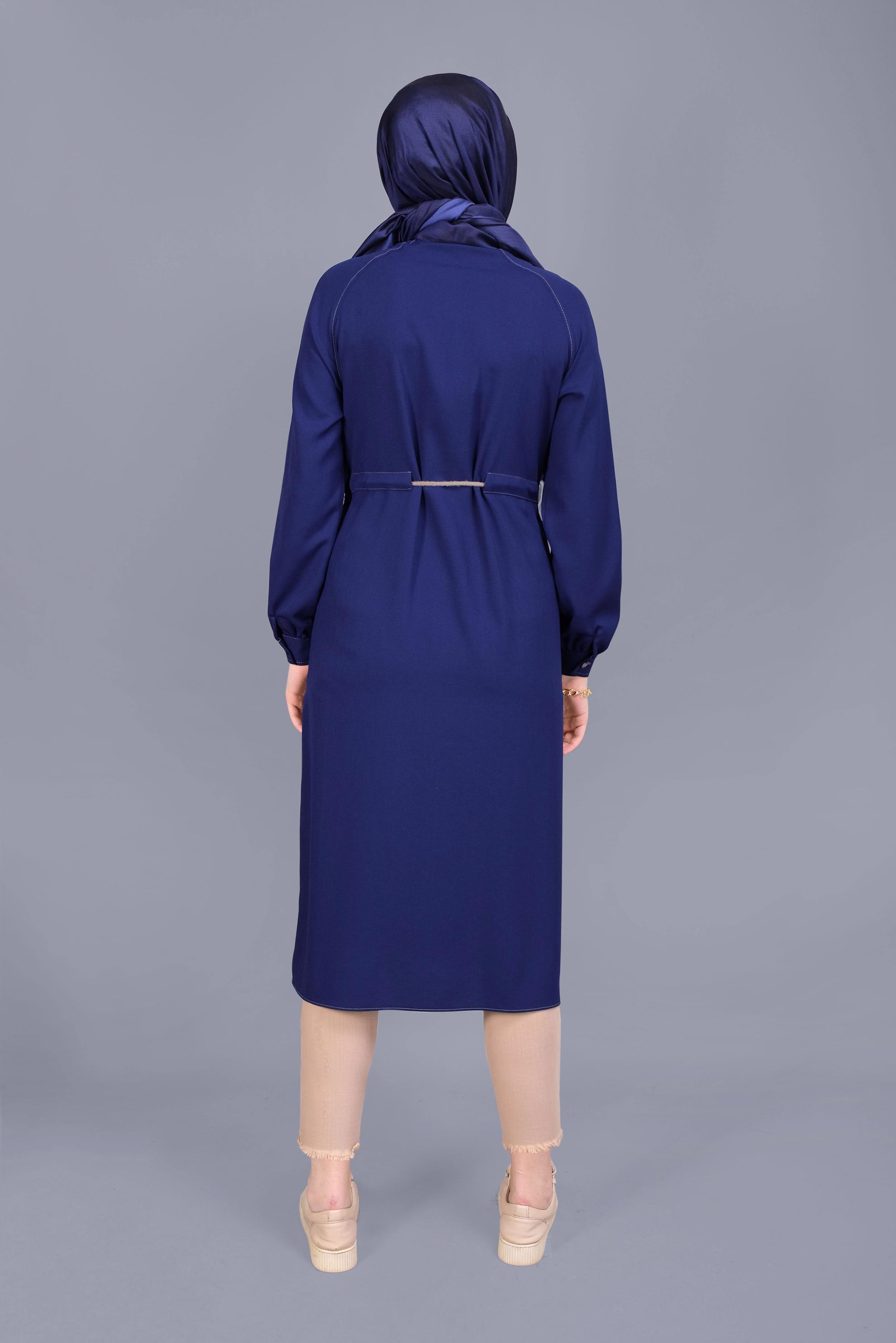 Tesettür giyim LACİVERT HASIR KEMERLİ TUNİK 41485 