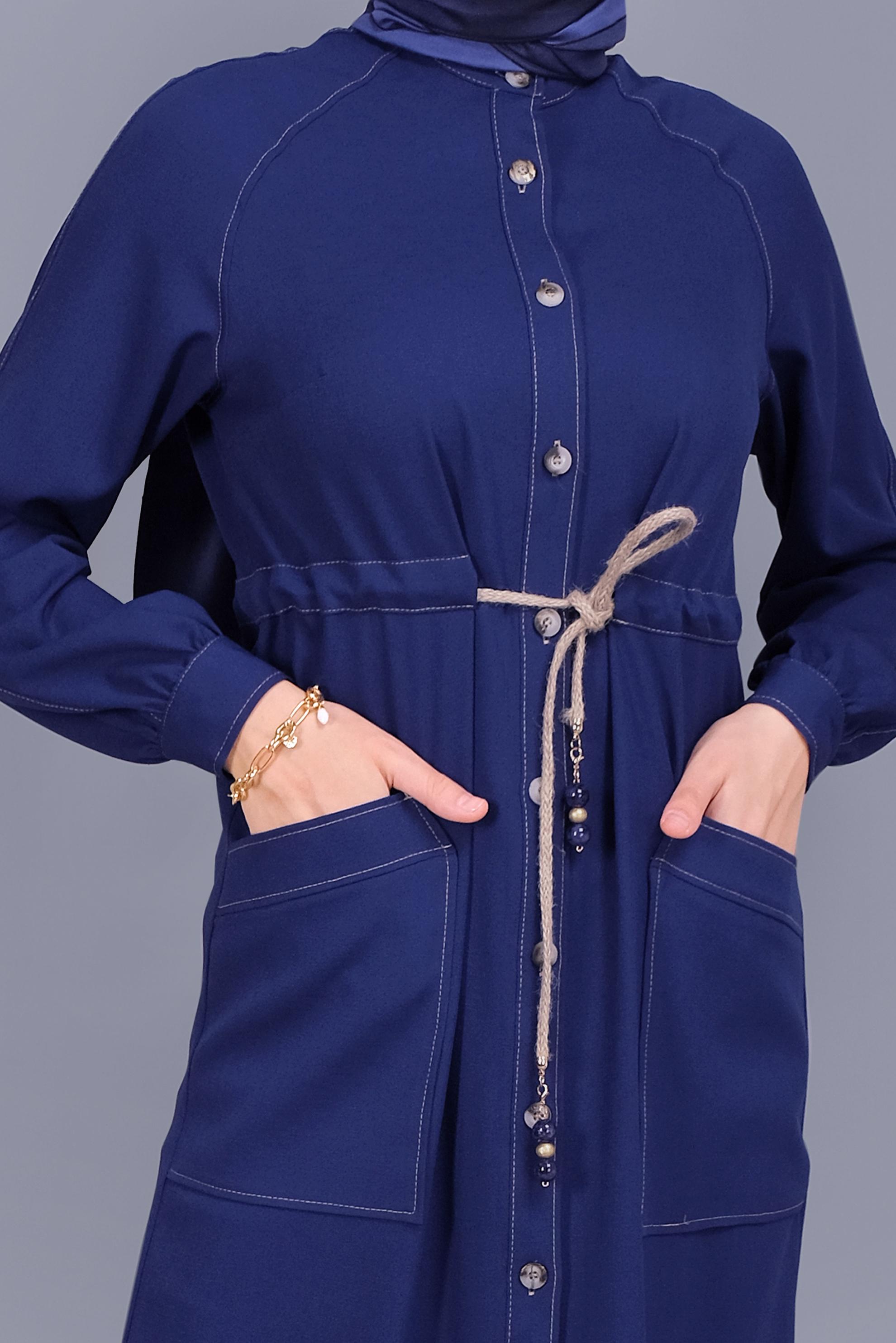 Tesettür giyim LACİVERT HASIR KEMERLİ TUNİK 41485 