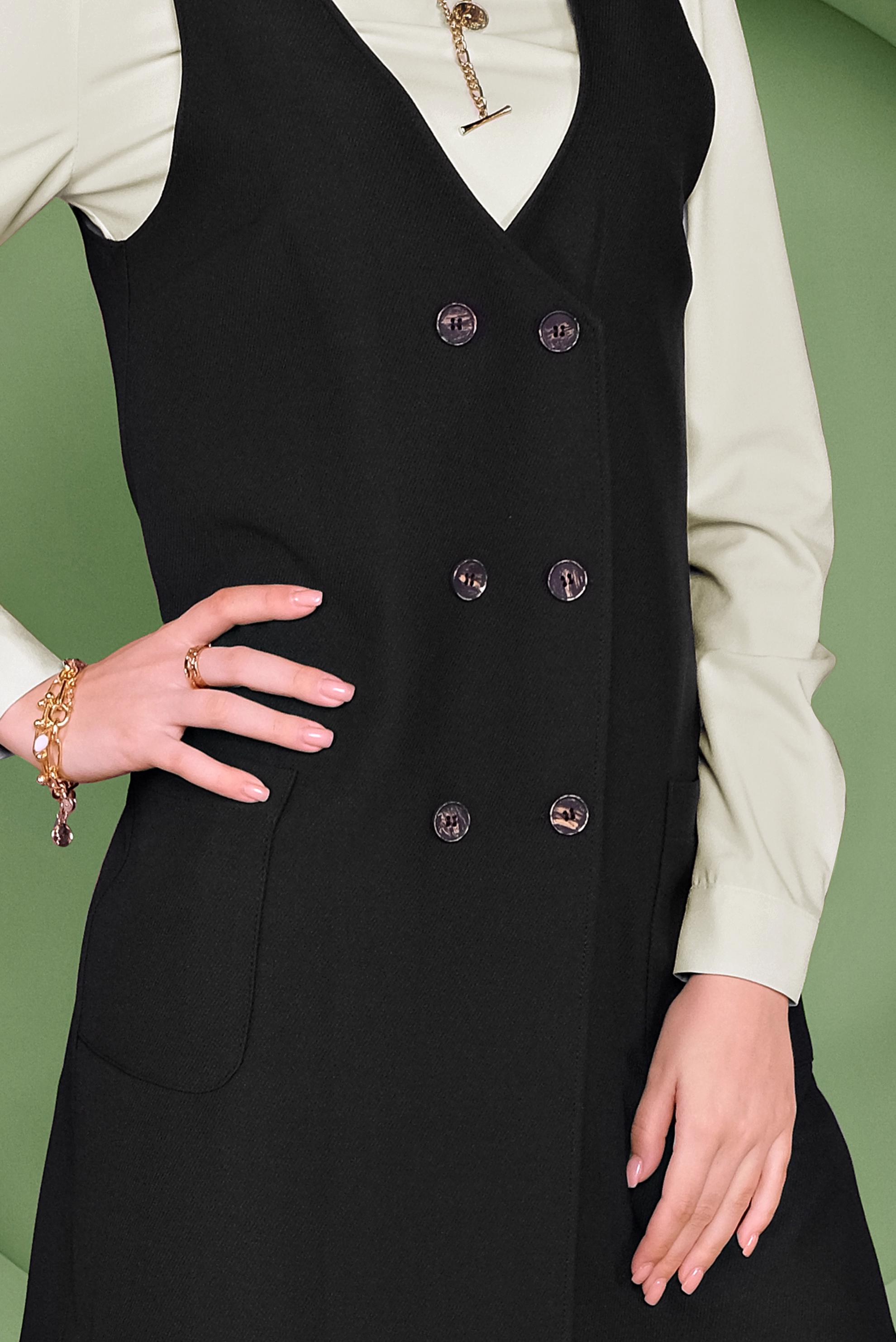 Tesettür giyim SİYAH DÜĞMELİ YELEK FORMLU İKİLİ TUNİK 41487