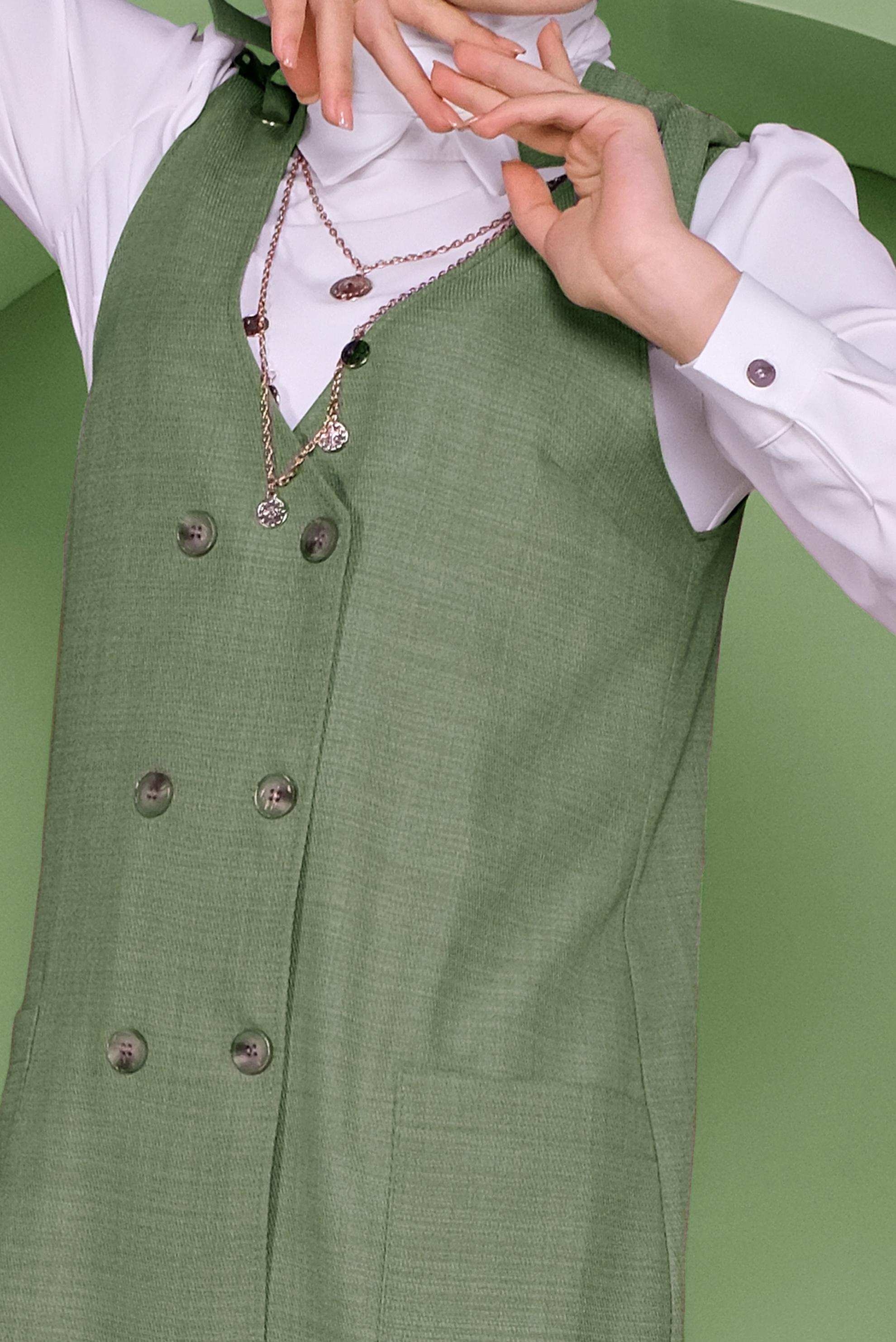 Tesettür giyim YEŞİL DÜĞMELİ YELEK FORMLU İKİLİ TUNİK 41487