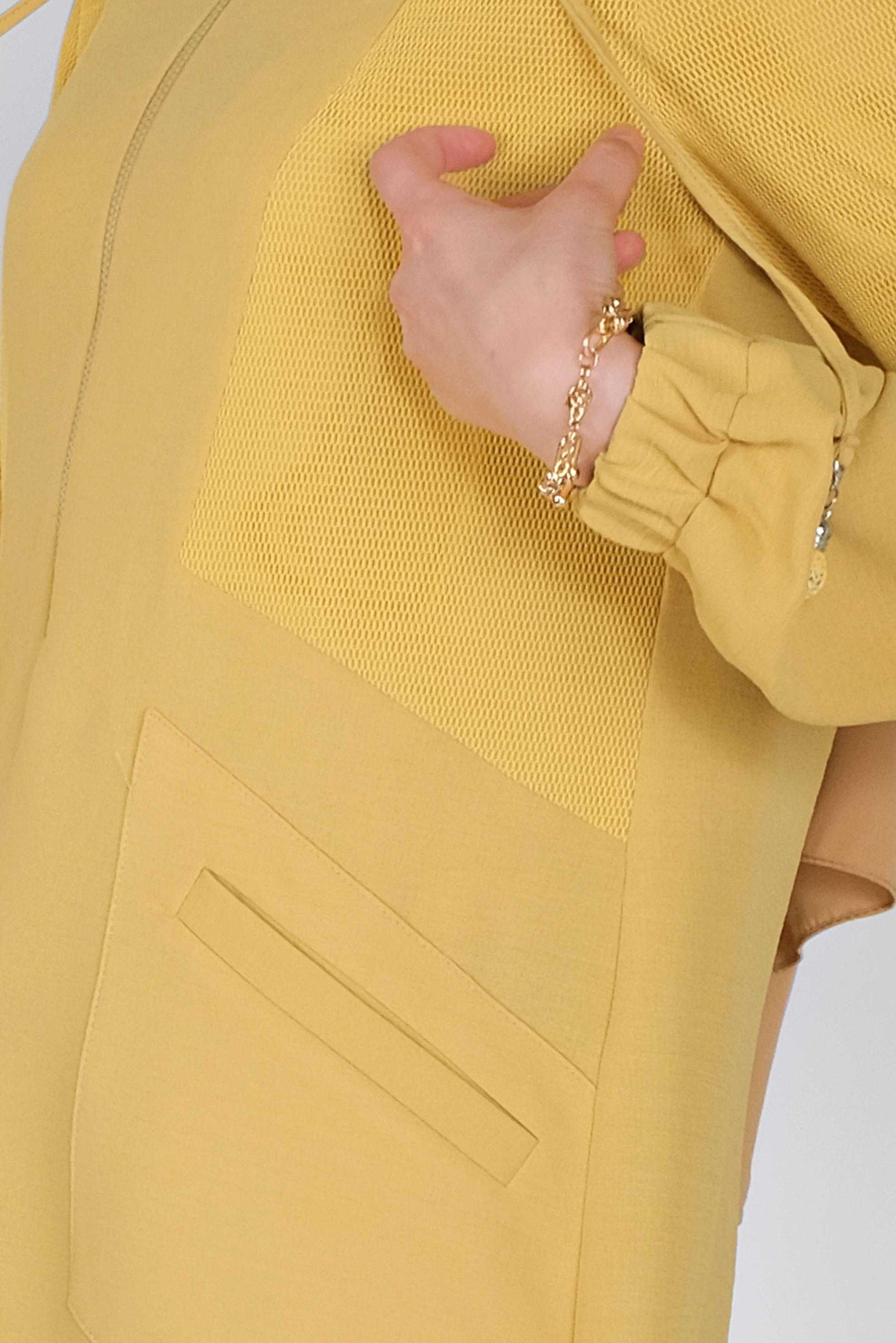 Tesettür giyim SARI FİLELİ KAPÜŞONLU TUNİK 41490