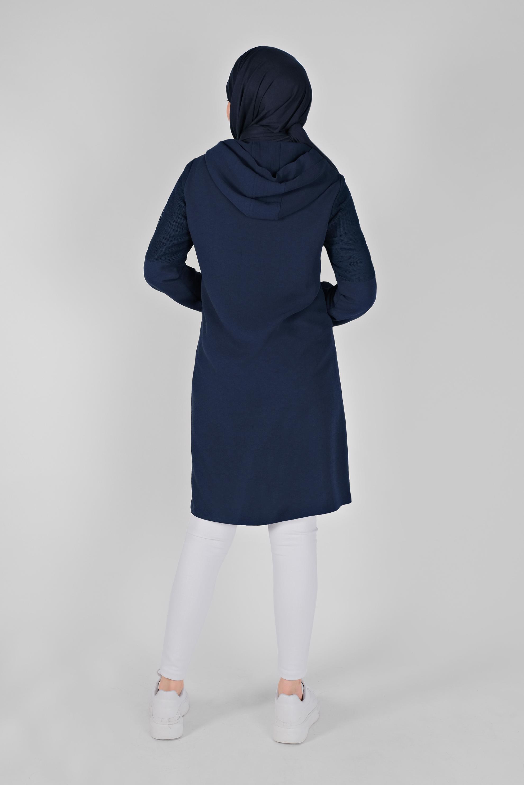 Tesettür giyim LACİVERT FİLELİ KAPÜŞONLU TUNİK 41490