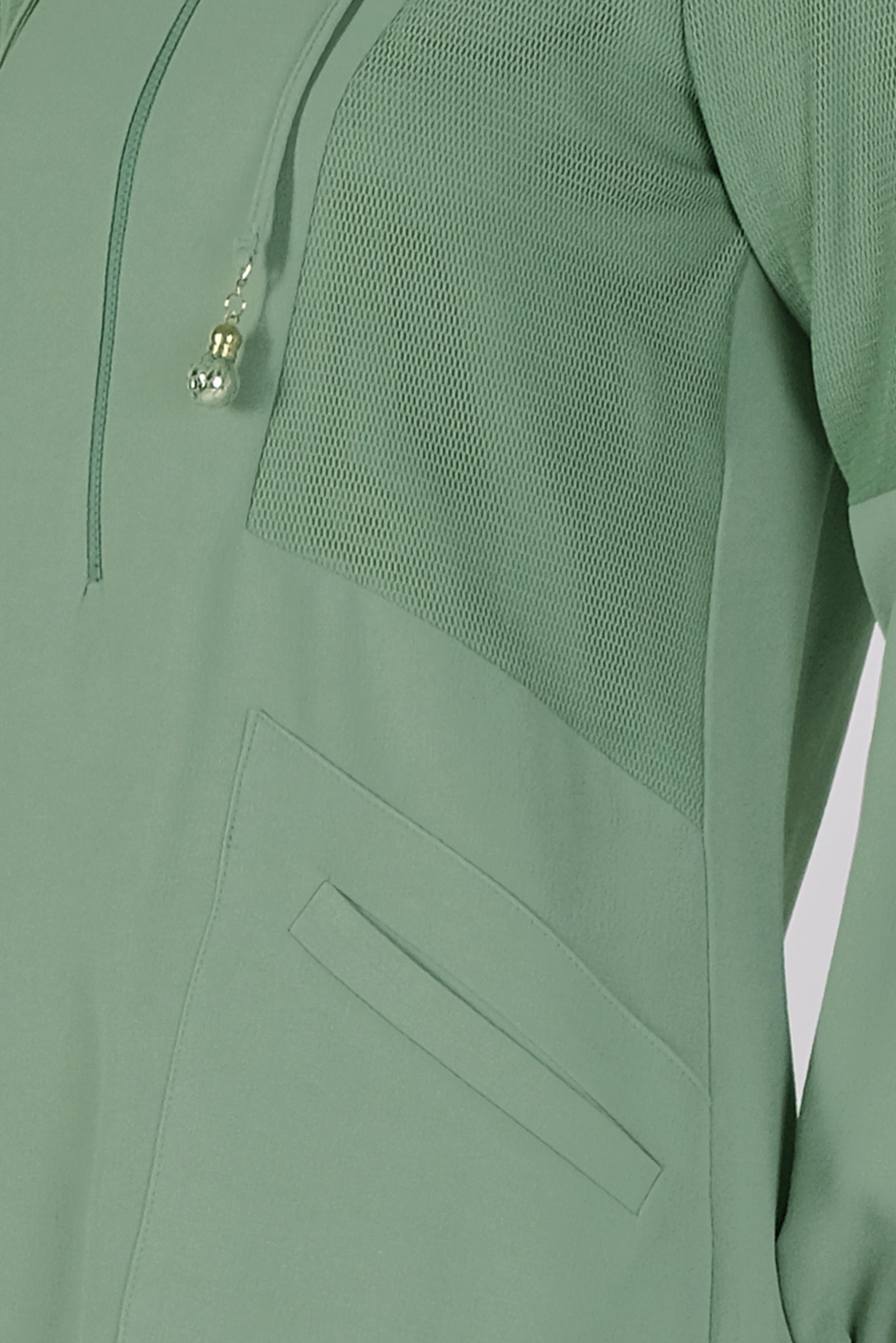 Tesettür giyim YEŞİL FİLELİ KAPÜŞONLU TUNİK 41490