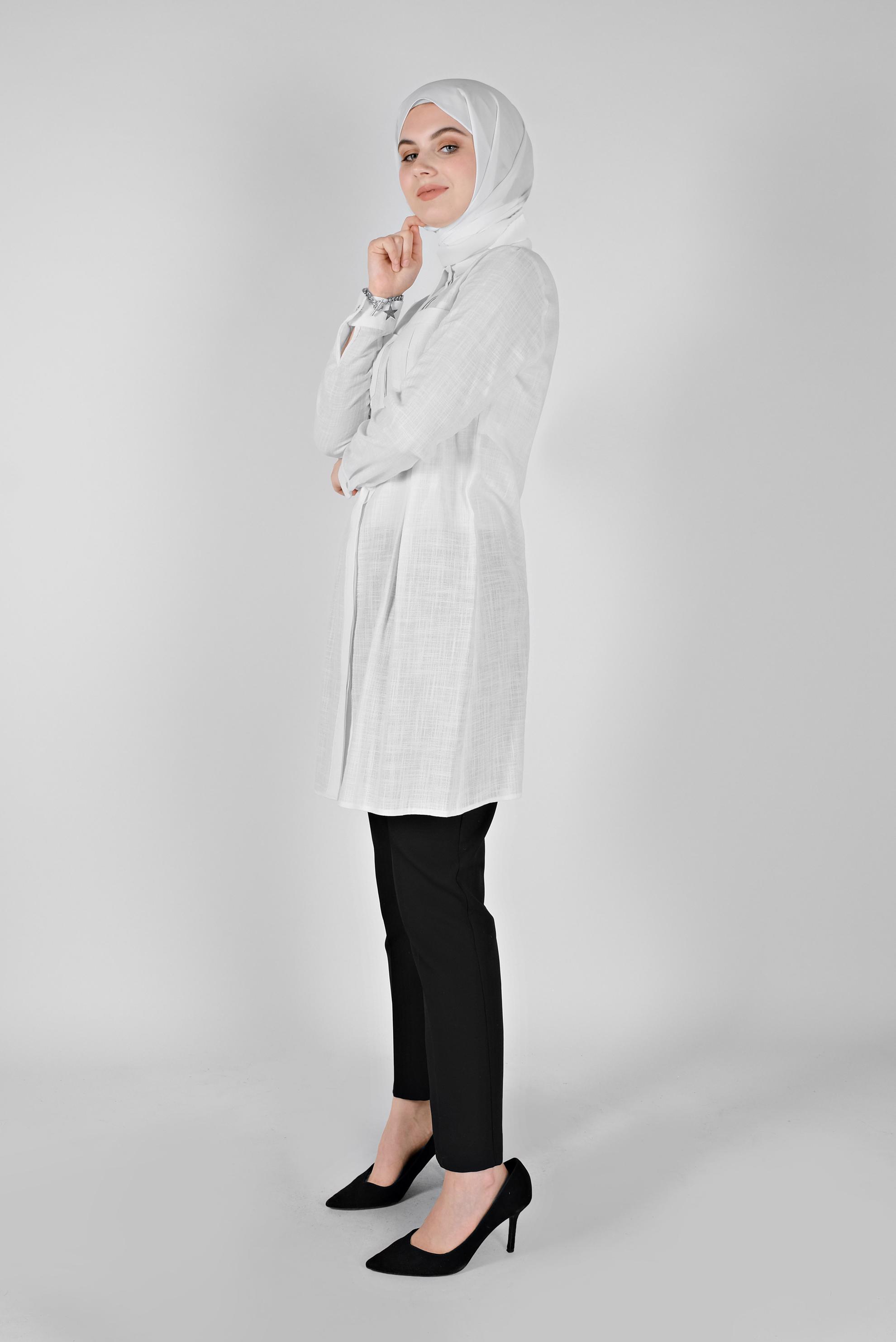 Tesettür giyim BEYAZ PAMUKLU KIRÇILLI TUNİK 41491