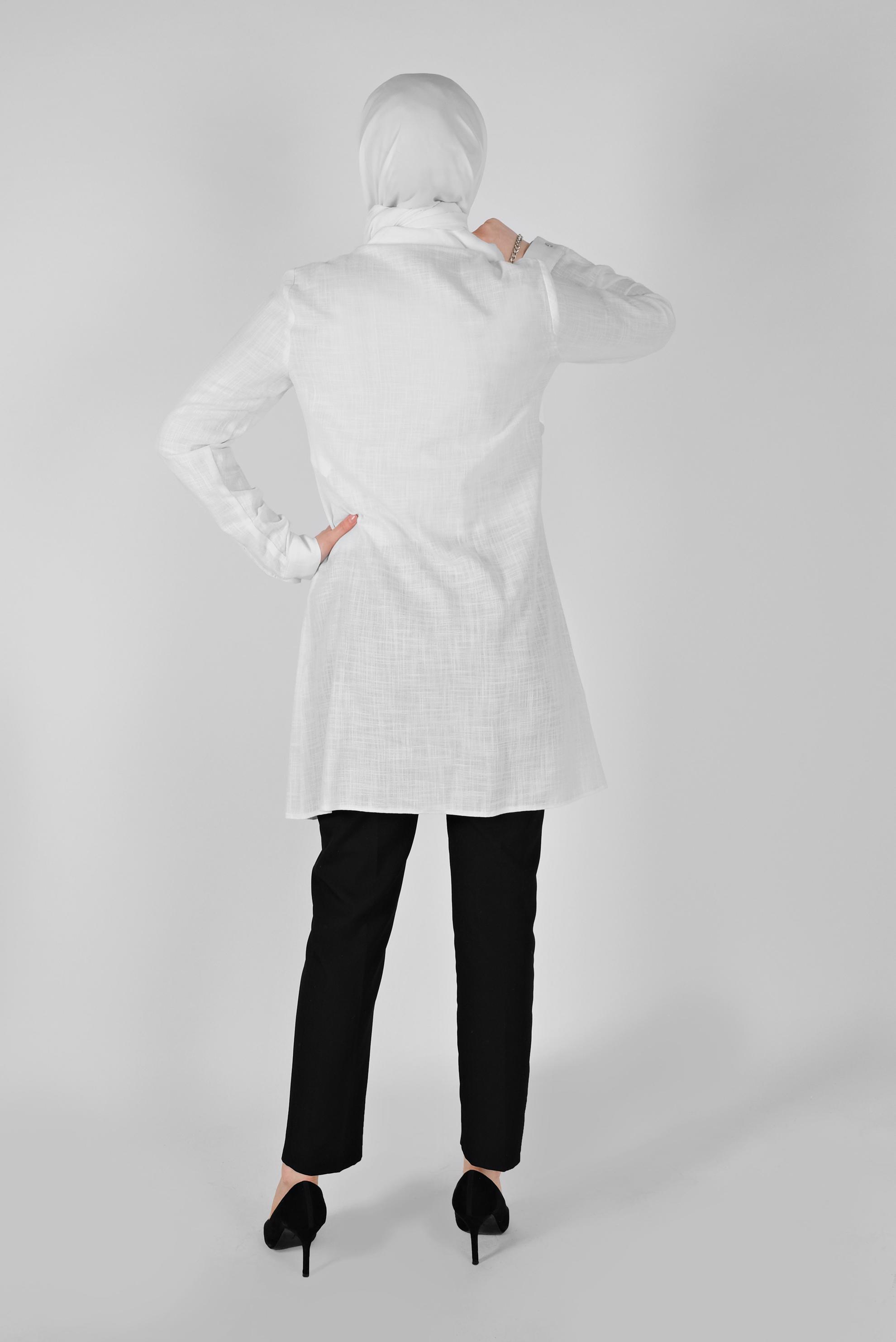 Tesettür giyim BEYAZ PAMUKLU KIRÇILLI TUNİK 41491