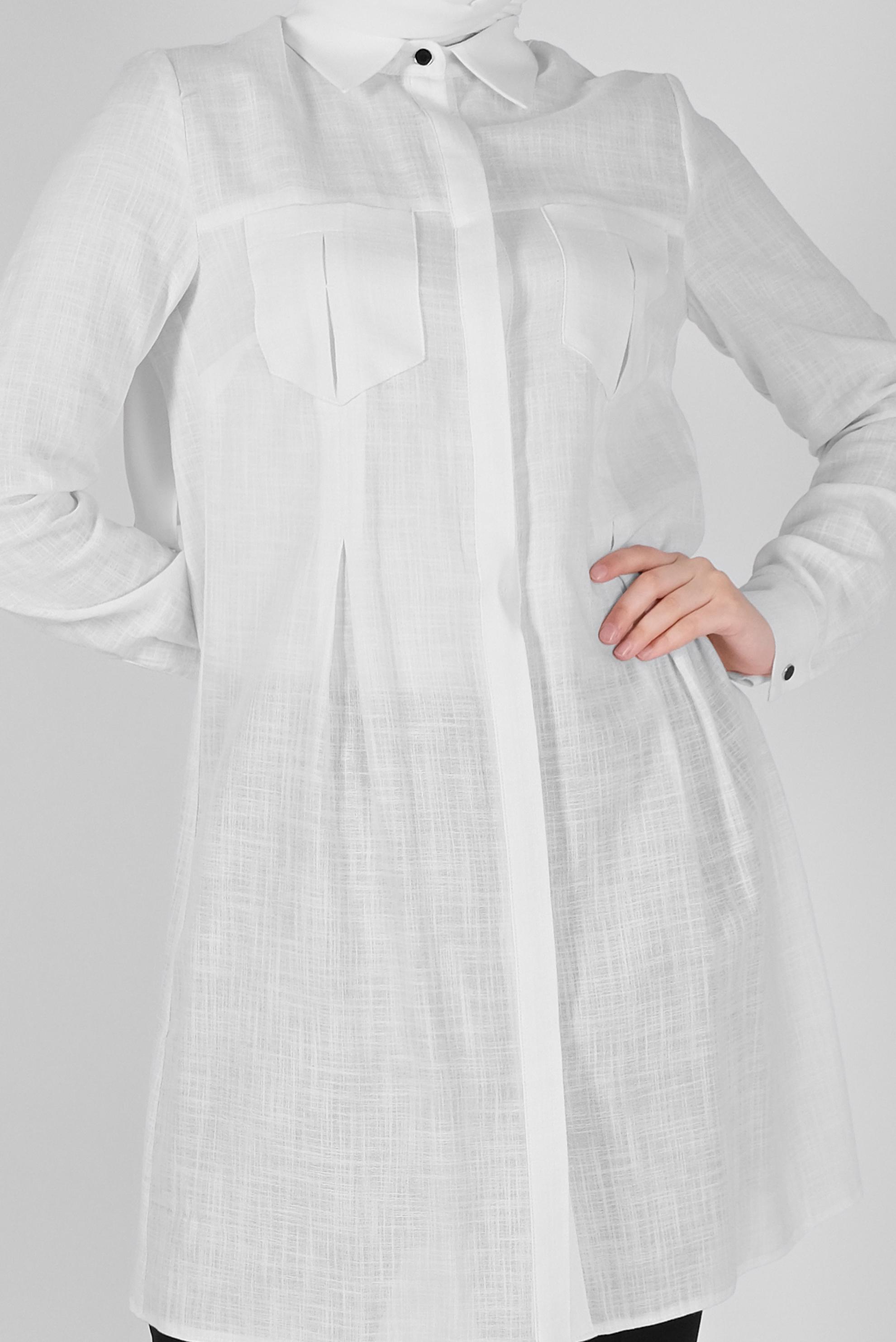 Tesettür giyim BEYAZ PAMUKLU KIRÇILLI TUNİK 41491