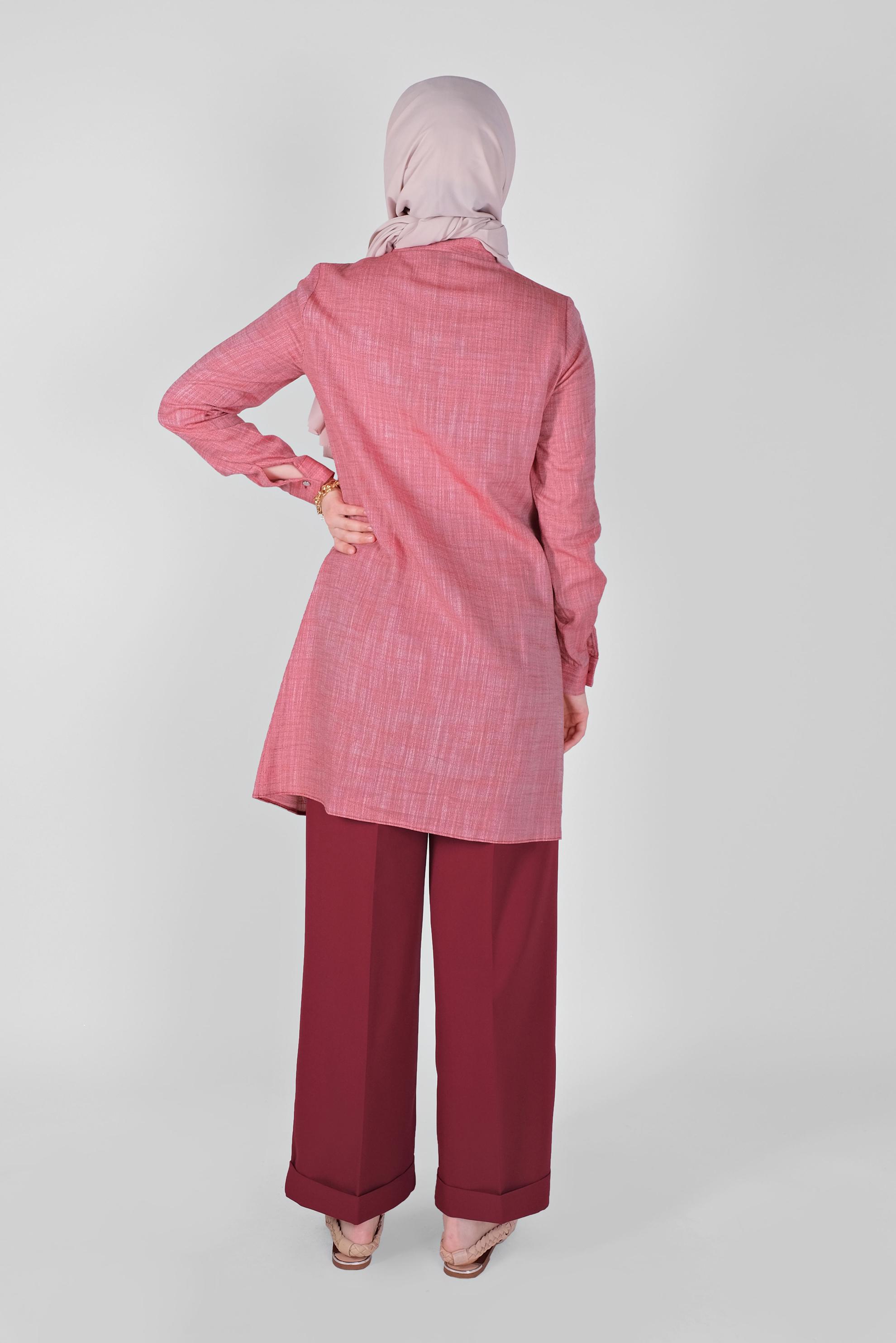 Tesettür giyim KIRMIZI PAMUKLU KIRÇILLI TUNİK 41491